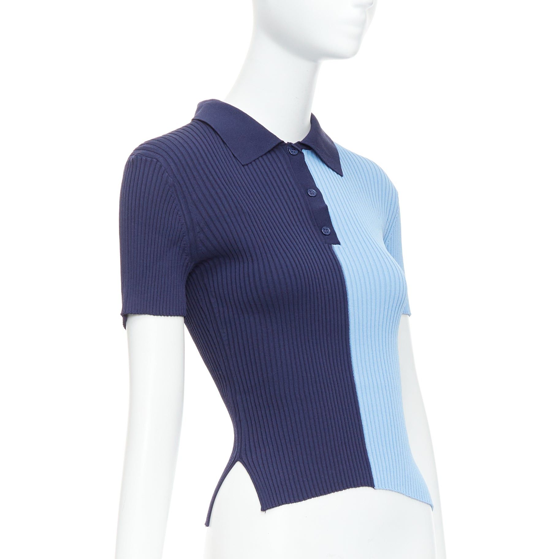 Staud STAUD Brice blue bicolor ribbed side slits fitted polo top M Size M / US 6-8 / IT 42-44 - 3 Thumbnail