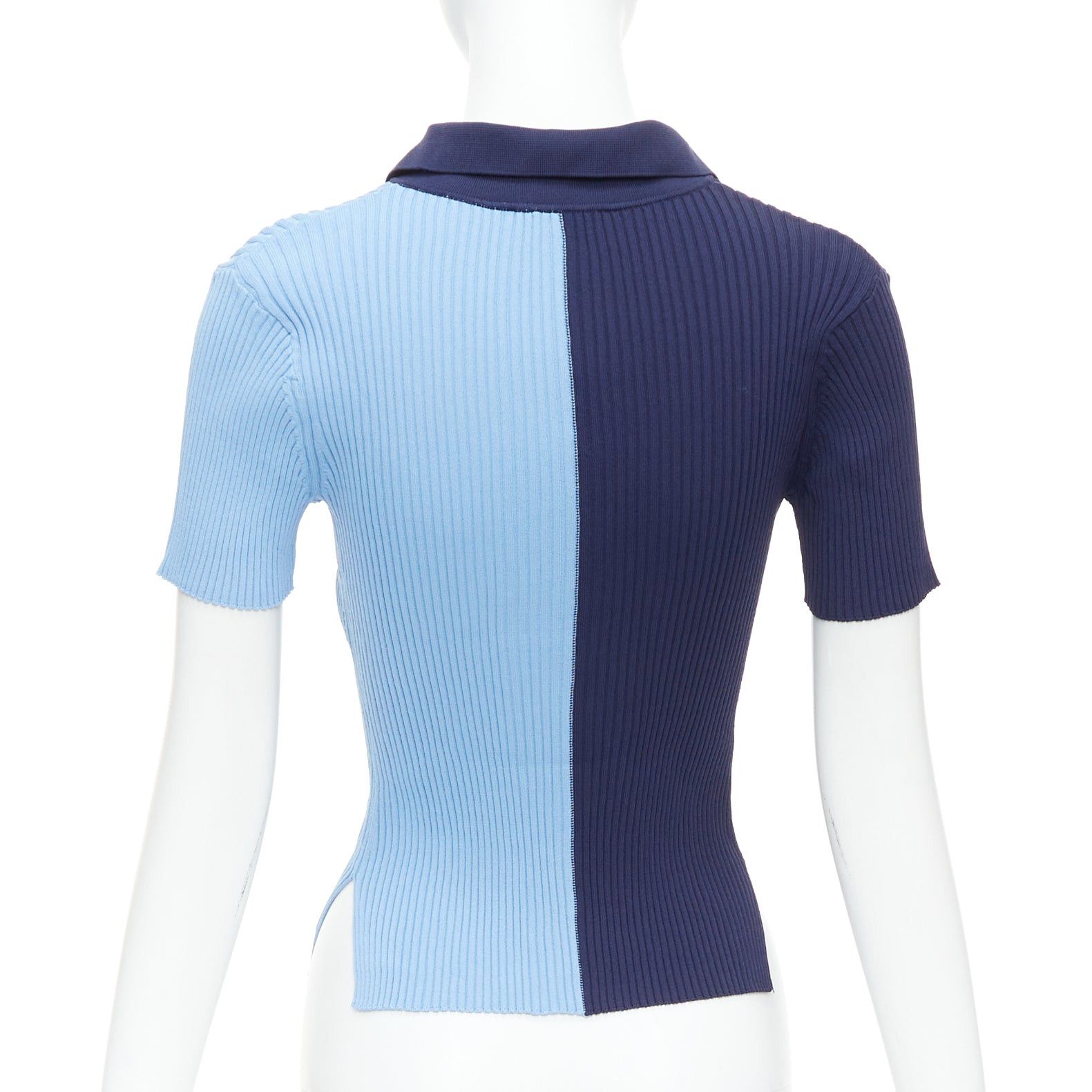 Staud STAUD Brice blue bicolor ribbed side slits fitted polo top M Size M / US 6-8 / IT 42-44 - 5 Thumbnail