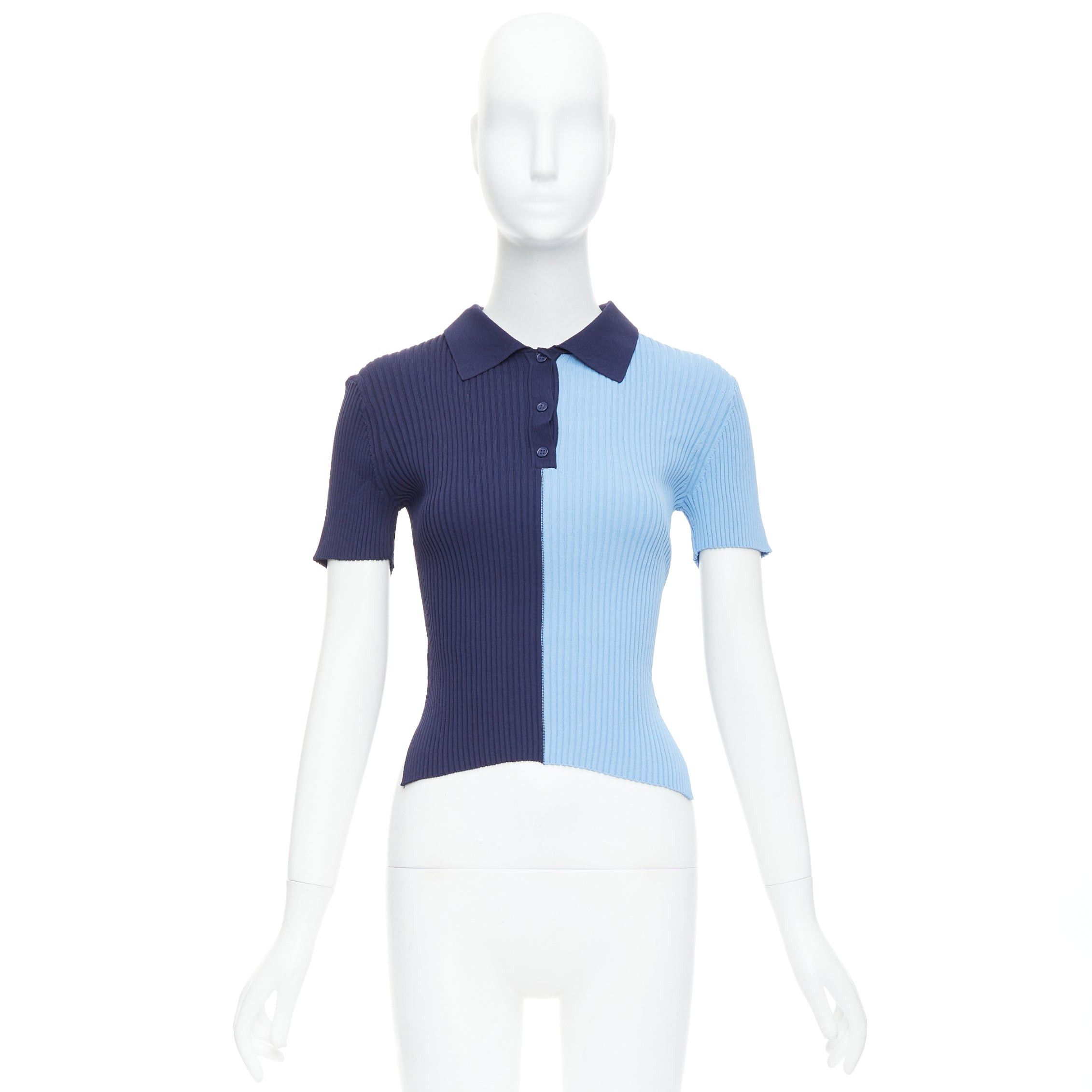Staud STAUD Brice blue bicolor ribbed side slits fitted polo top M Size M / US 6-8 / IT 42-44 - 9 Thumbnail