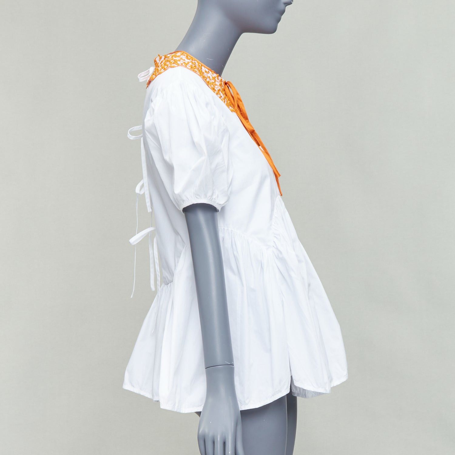 Cecilie Bahnsen CECILIE BAHNSEN Mie white cotton orange applique collar puff top UK6 XS Size XS / US 0-2 / IT 36-38 - 4 Thumbnail