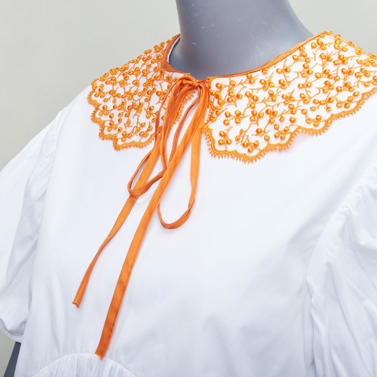 Cecilie Bahnsen CECILIE BAHNSEN Mie white cotton orange applique collar puff top UK6 XS Size XS / US 0-2 / IT 36-38 - 7 Thumbnail