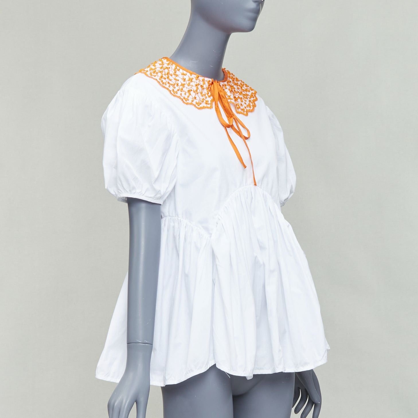 Cecilie Bahnsen CECILIE BAHNSEN Mie white cotton orange applique collar puff top UK6 XS Size XS / US 0-2 / IT 36-38 - 3 Thumbnail