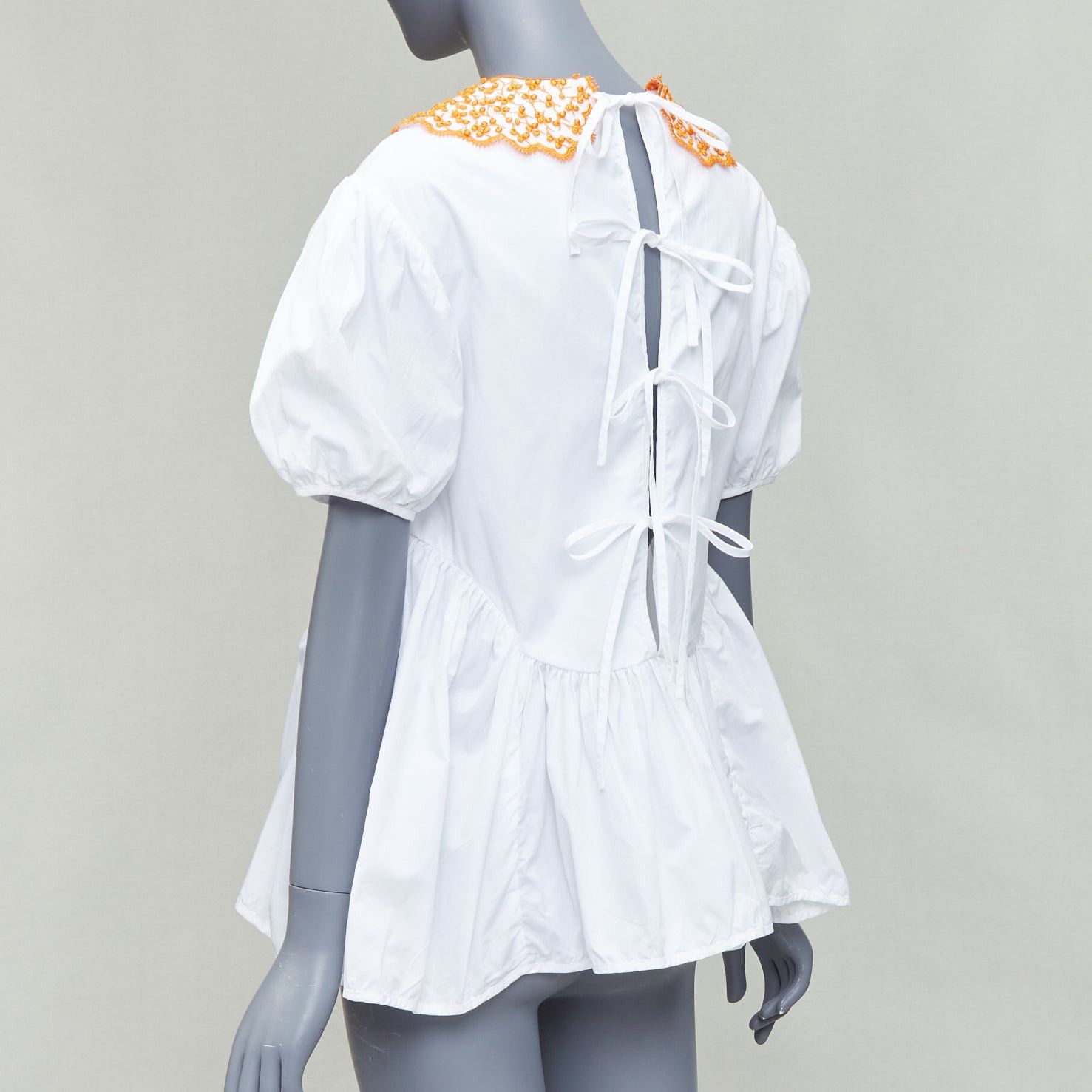 Cecilie Bahnsen CECILIE BAHNSEN Mie white cotton orange applique collar puff top UK6 XS Size XS / US 0-2 / IT 36-38 - 5 Thumbnail