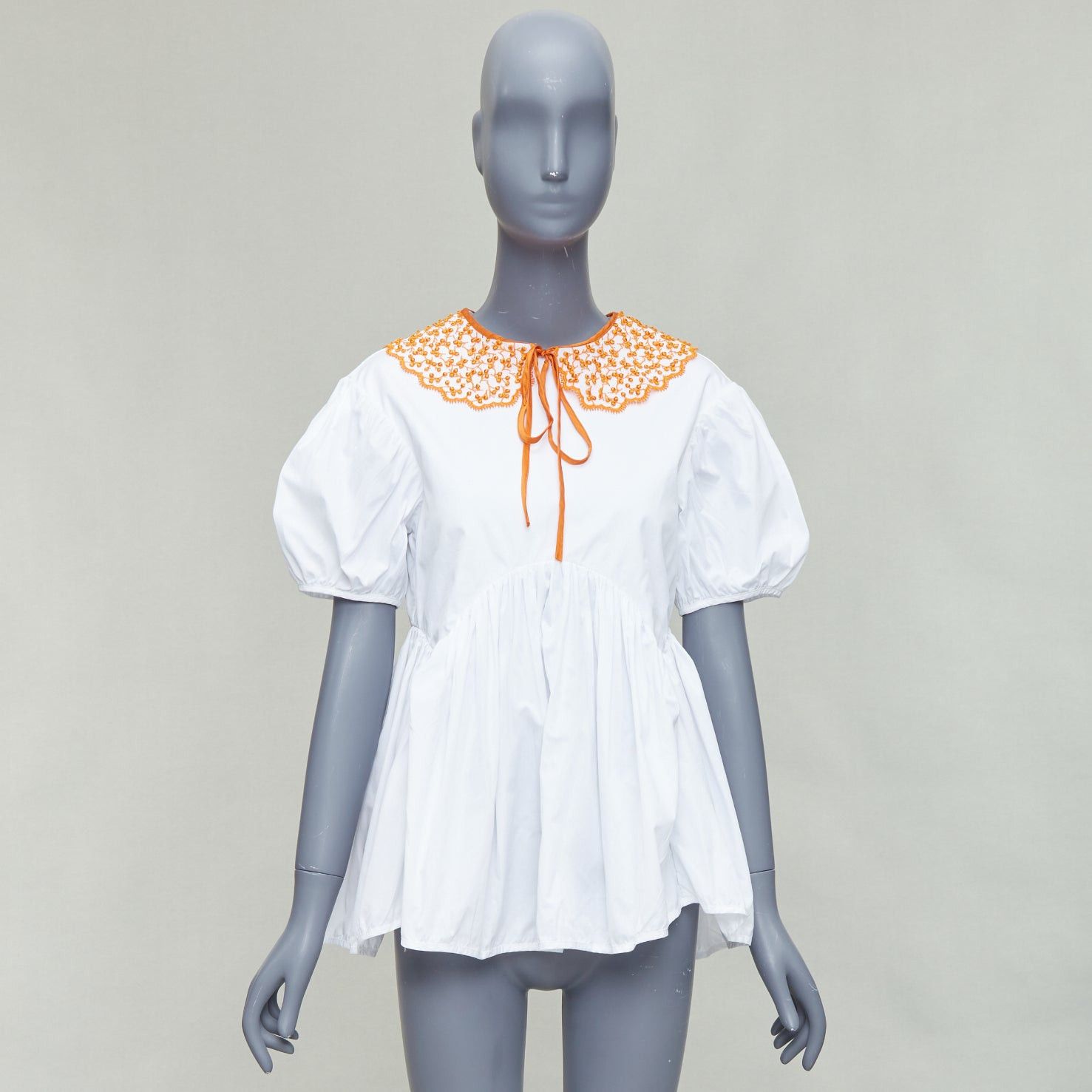 Cecilie Bahnsen CECILIE BAHNSEN Mie white cotton orange applique collar puff top UK6 XS Size XS / US 0-2 / IT 36-38 - 9 Thumbnail