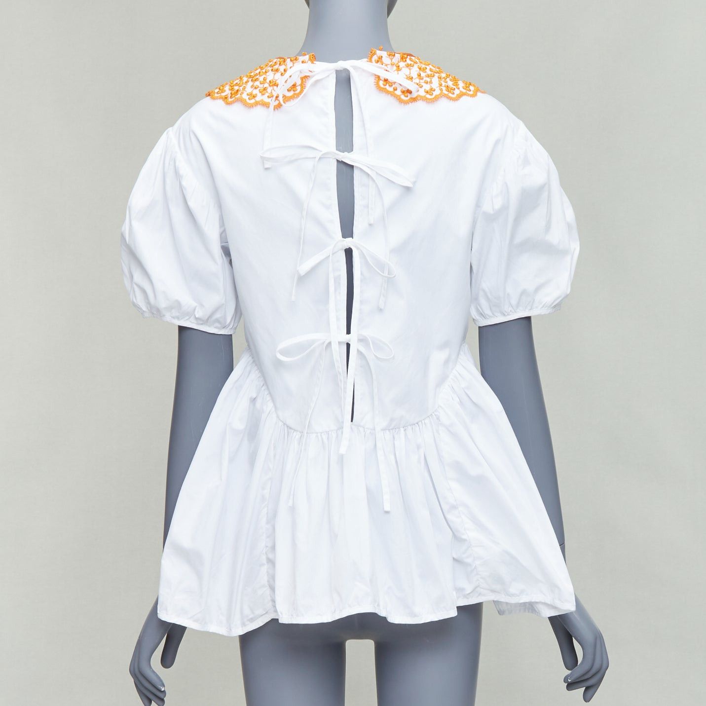 Cecilie Bahnsen CECILIE BAHNSEN Mie white cotton orange applique collar puff top UK6 XS Size XS / US 0-2 / IT 36-38 - 2 Thumbnail