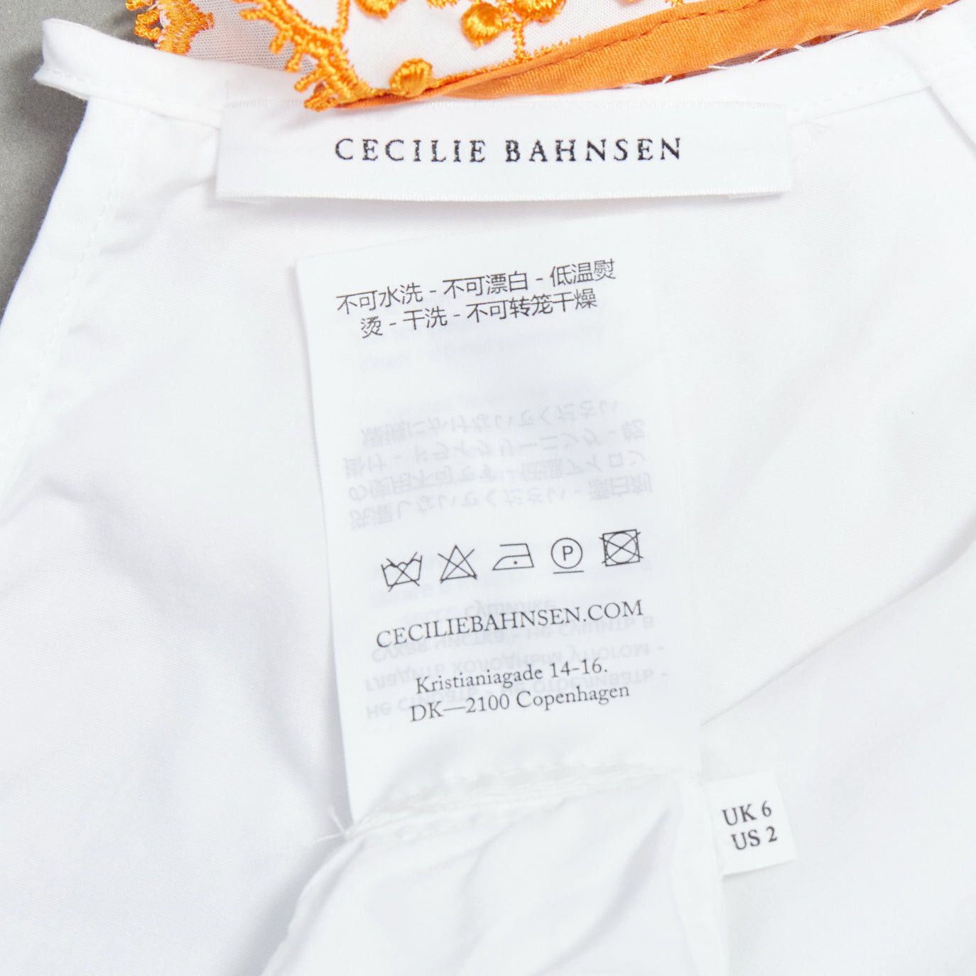 Cecilie Bahnsen CECILIE BAHNSEN Mie white cotton orange applique collar puff top UK6 XS Size XS / US 0-2 / IT 36-38 - 8 Thumbnail