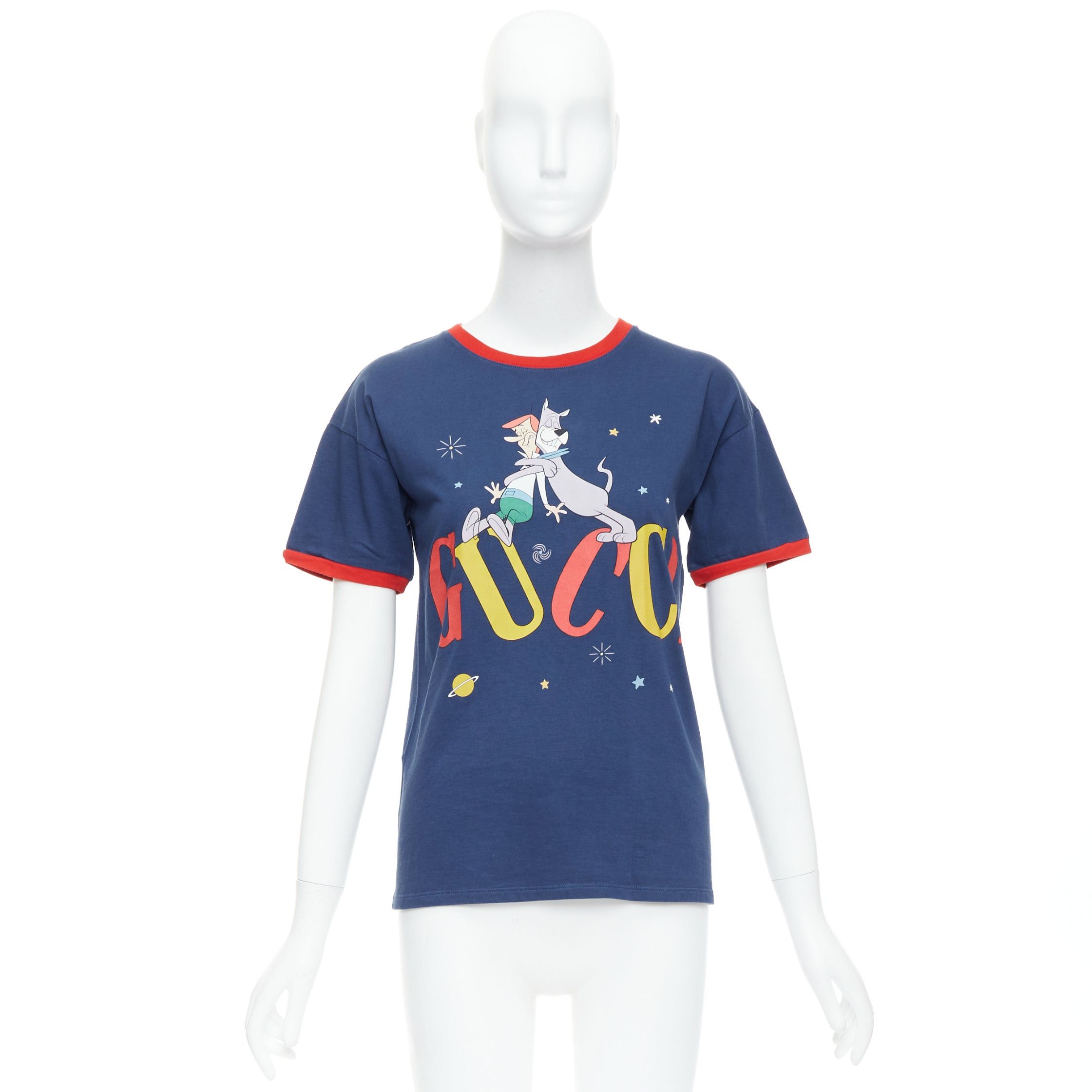 Gucci GUCCI KIDS The Jetsons navy logo print dog red ringer tshirt 12Yr Size XS / US 0-2 / IT 36-38 - 9 Thumbnail