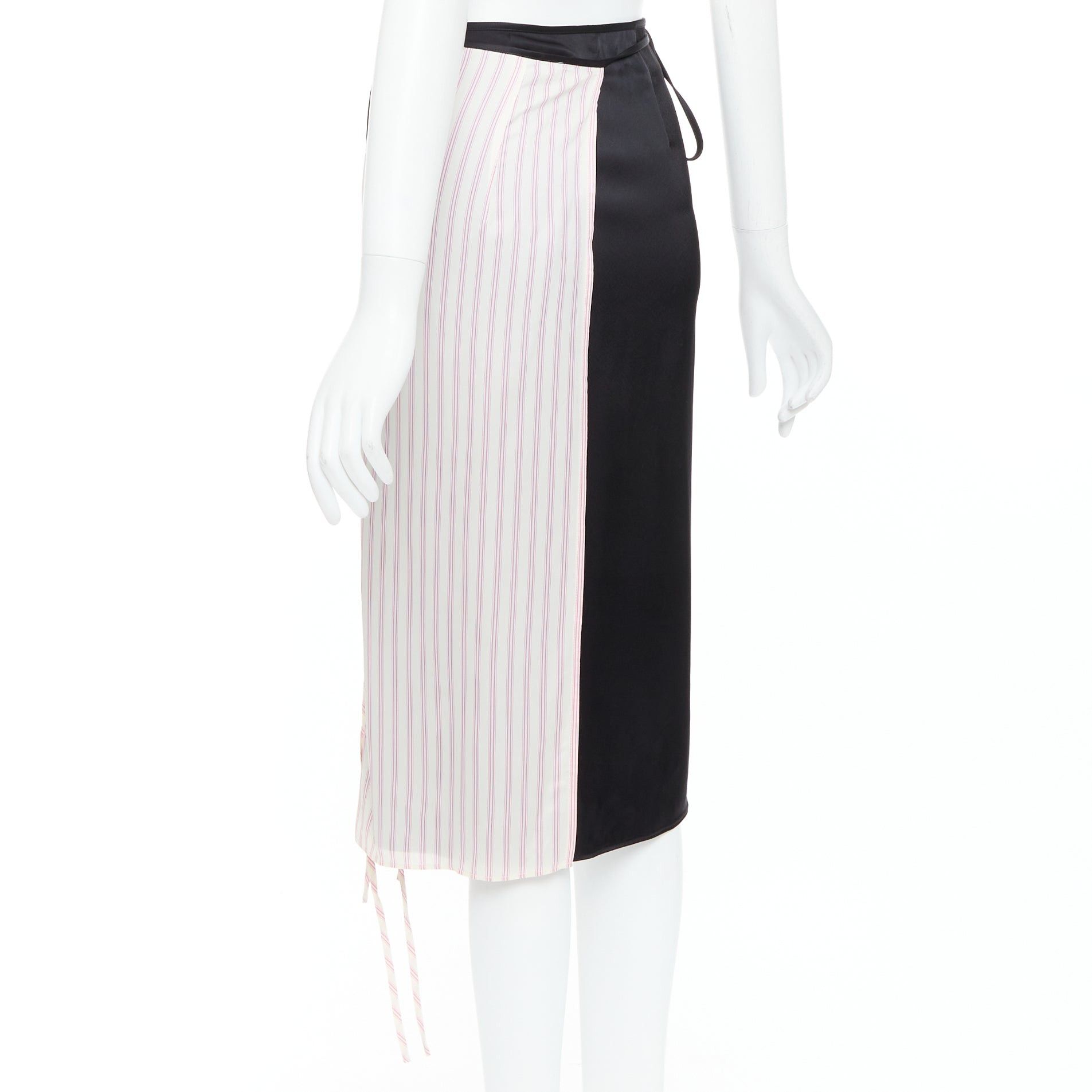 T by Alexander Wang ALEXANDER WANG T black pink cream pinstripe wrap skirt US0 XS Size 26" / US 2 / IT 38 - 6 Thumbnail