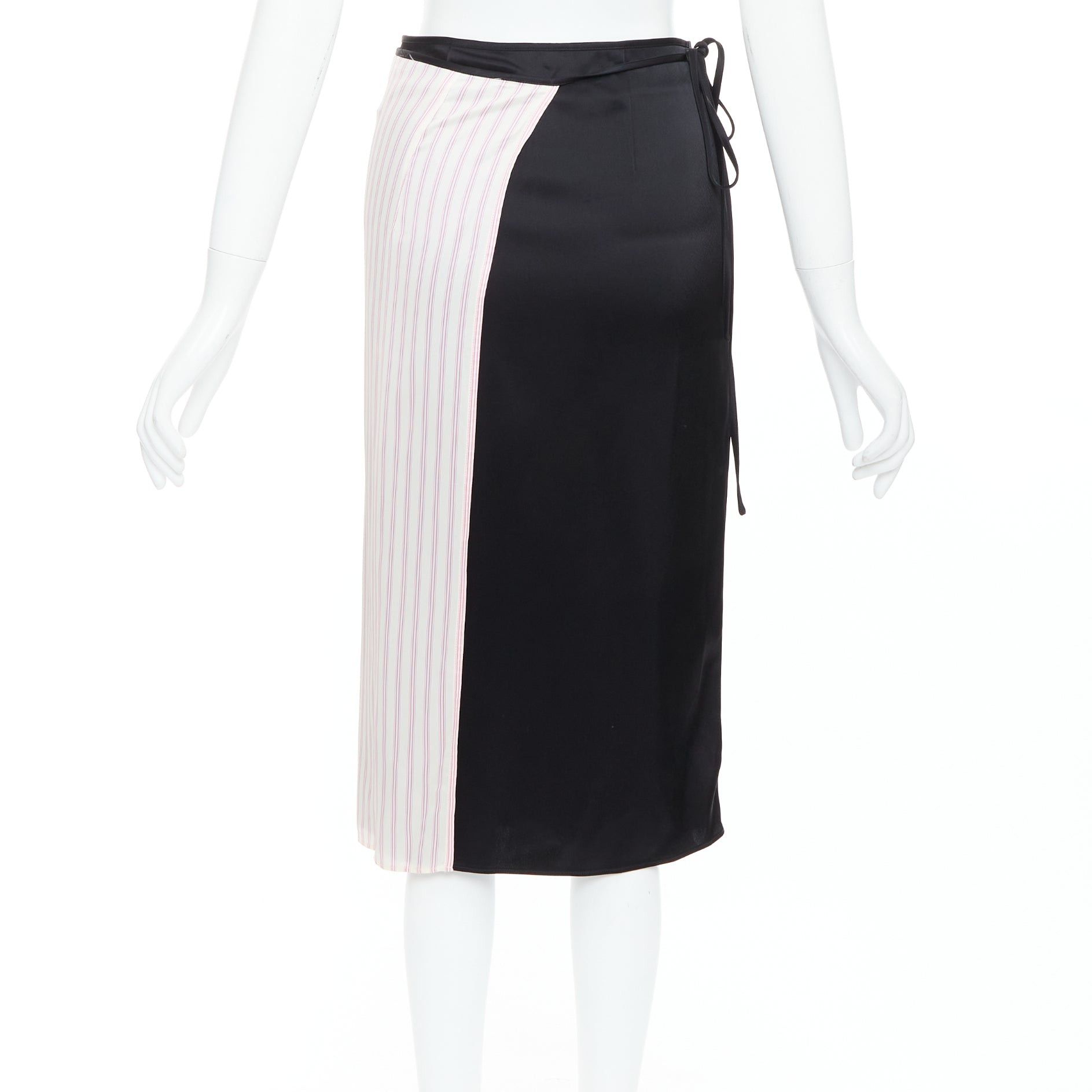 T by Alexander Wang ALEXANDER WANG T black pink cream pinstripe wrap skirt US0 XS Size 26" / US 2 / IT 38 - 5 Thumbnail