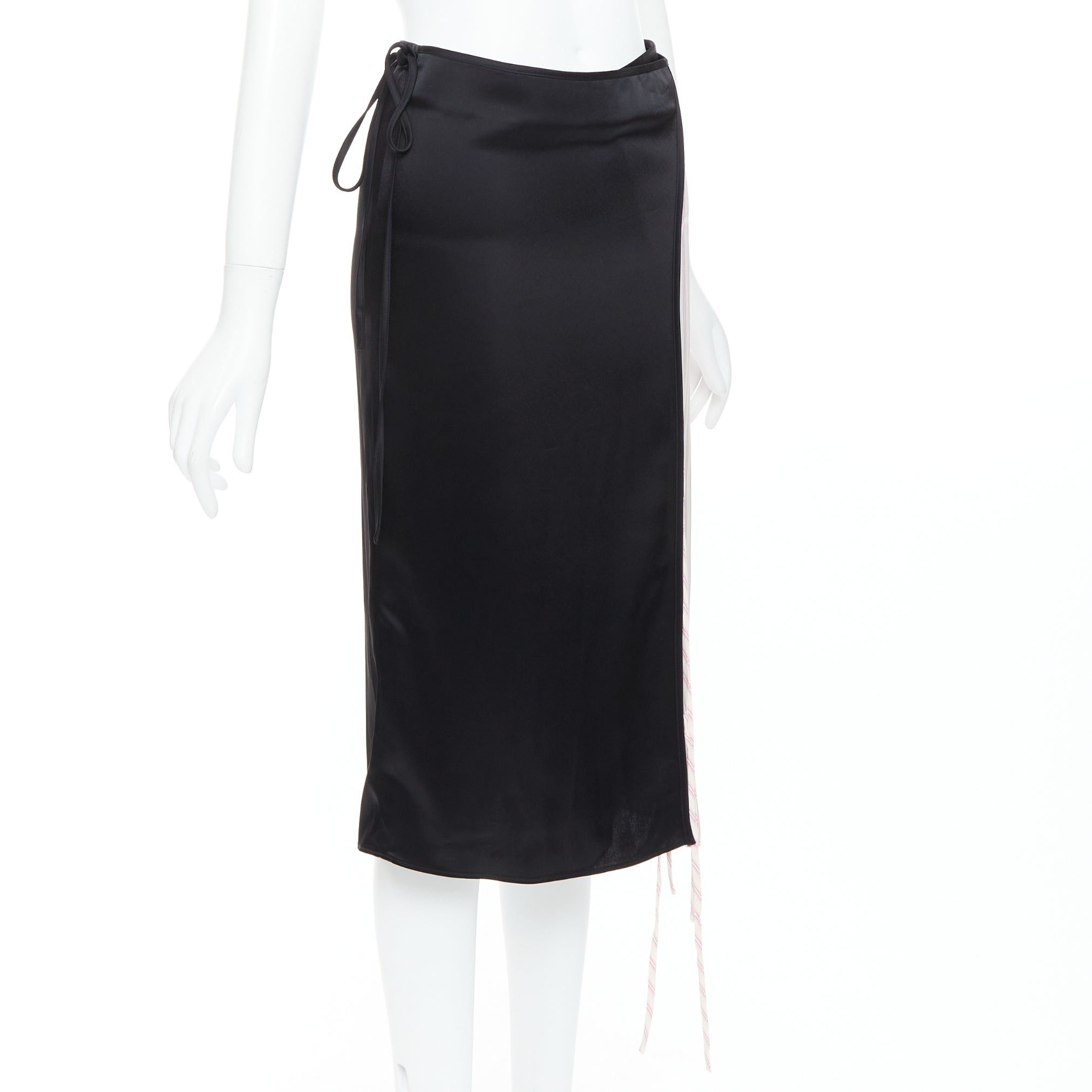 T by Alexander Wang ALEXANDER WANG T black pink cream pinstripe wrap skirt US0 XS Size 26" / US 2 / IT 38 - 3 Thumbnail