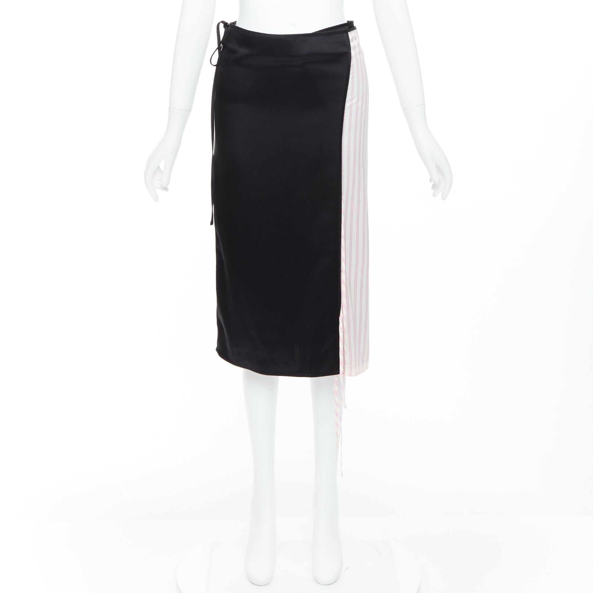 T by Alexander Wang ALEXANDER WANG T black pink cream pinstripe wrap skirt US0 XS Size 26" / US 2 / IT 38 - 9 Thumbnail