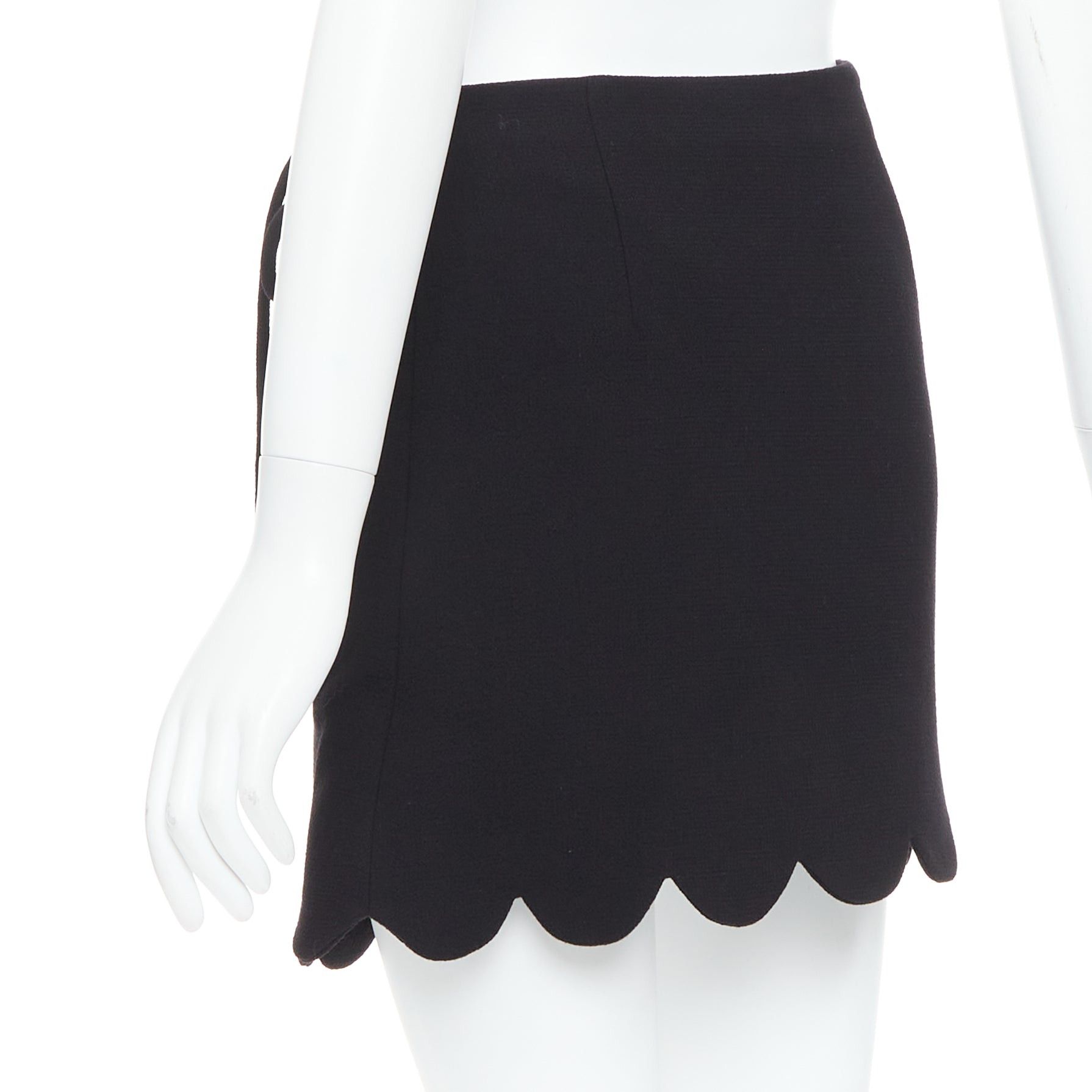 MACH & MACH MACH & MACH 2022 100% wool black scalloped bow wrap skirt FR36 XS Size 27" / US 4 / IT 40 - 6 Thumbnail