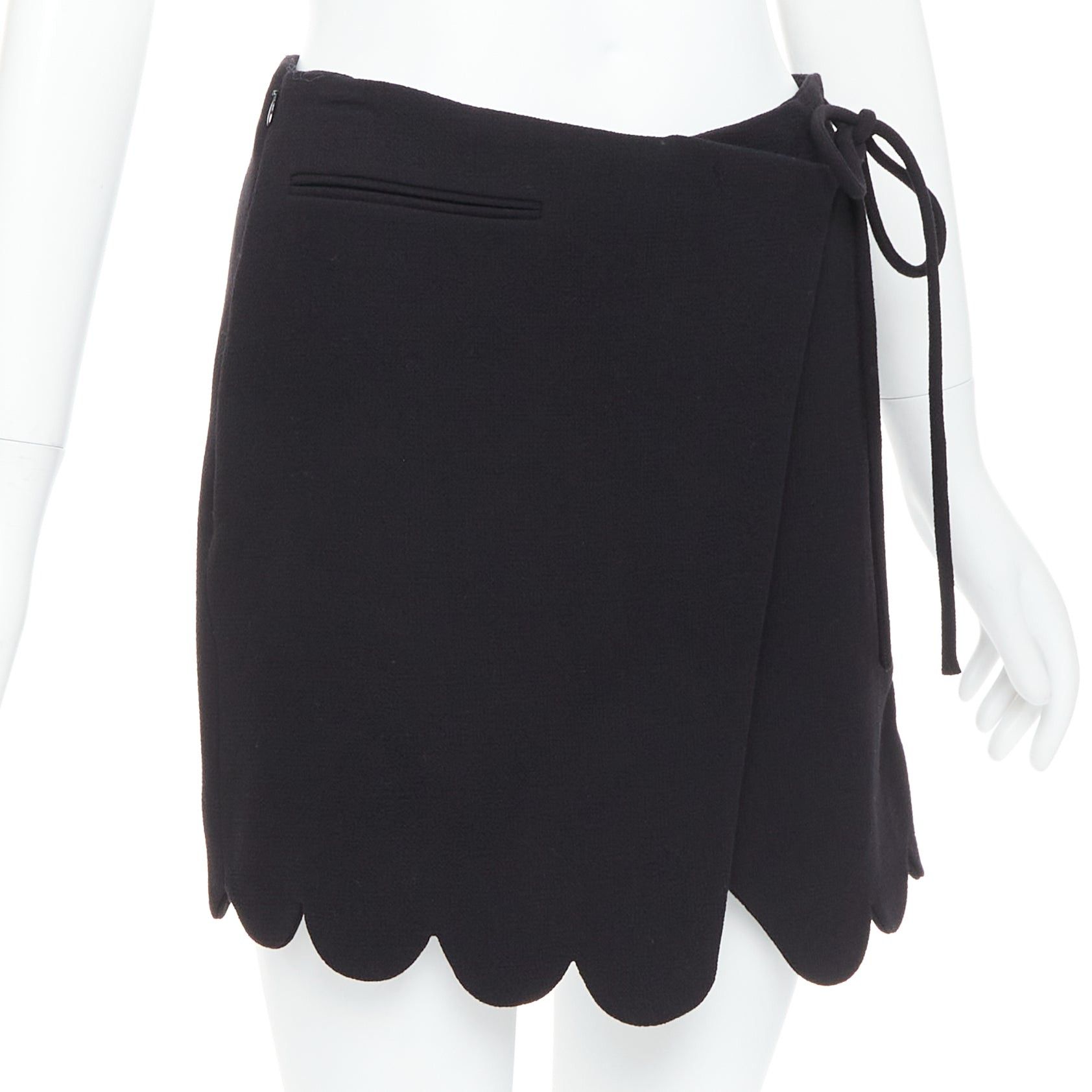 MACH & MACH MACH & MACH 2022 100% wool black scalloped bow wrap skirt FR36 XS Size 27" / US 4 / IT 40 - 3 Thumbnail