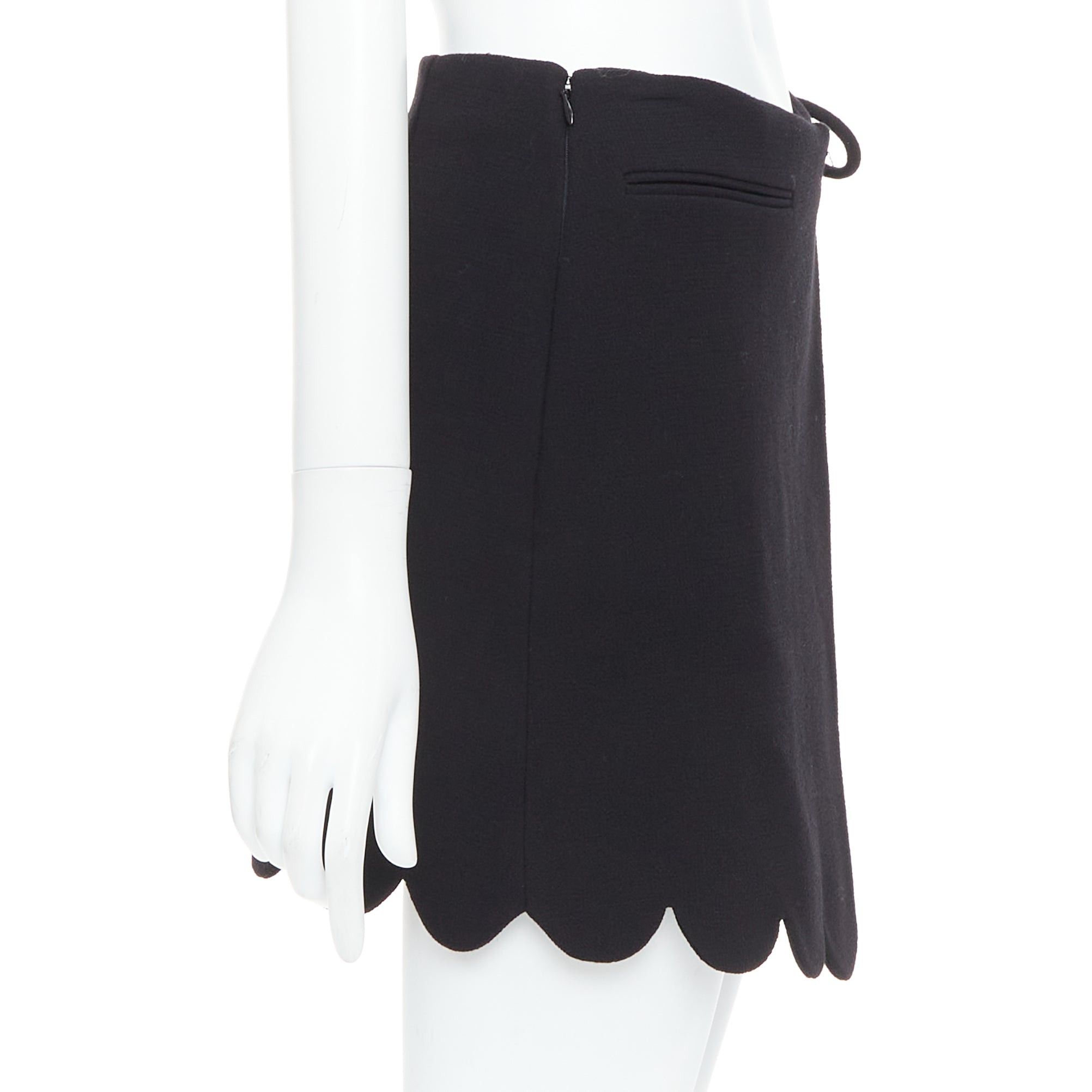 MACH & MACH MACH & MACH 2022 100% wool black scalloped bow wrap skirt FR36 XS Size 27" / US 4 / IT 40 - 4 Thumbnail