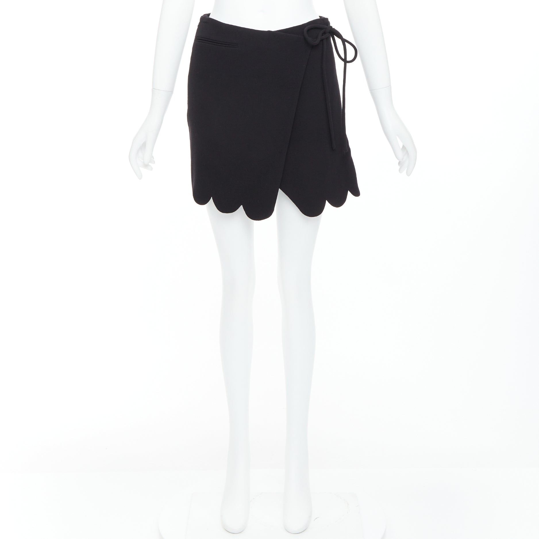 MACH & MACH MACH & MACH 2022 100% wool black scalloped bow wrap skirt FR36 XS Size 27" / US 4 / IT 40 - 9 Thumbnail