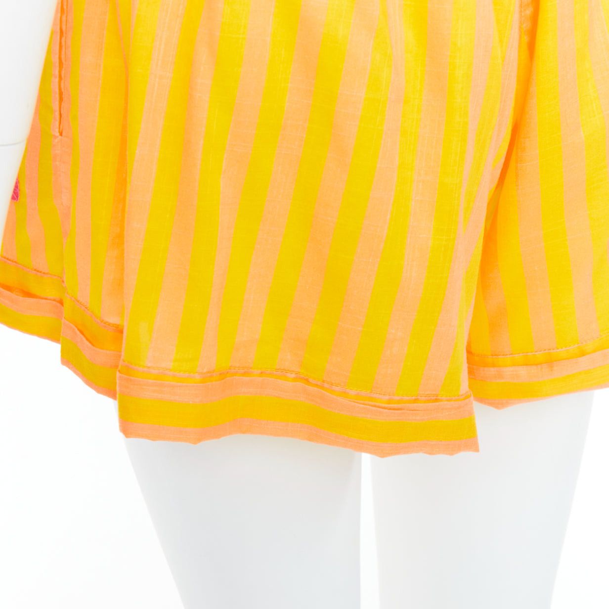 Zimmermann ZIMMERMANN yellow orange cotton voile striped logo boxer shorts US0 XS Size 26" / US 2 / IT 38 - 7 Thumbnail