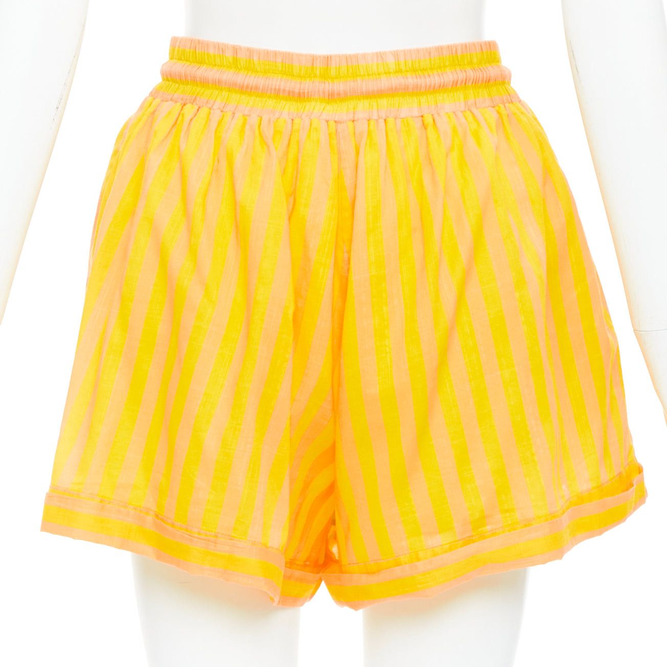 Zimmermann ZIMMERMANN yellow orange cotton voile striped logo boxer shorts US0 XS Size 26" / US 2 / IT 38 - 5 Thumbnail