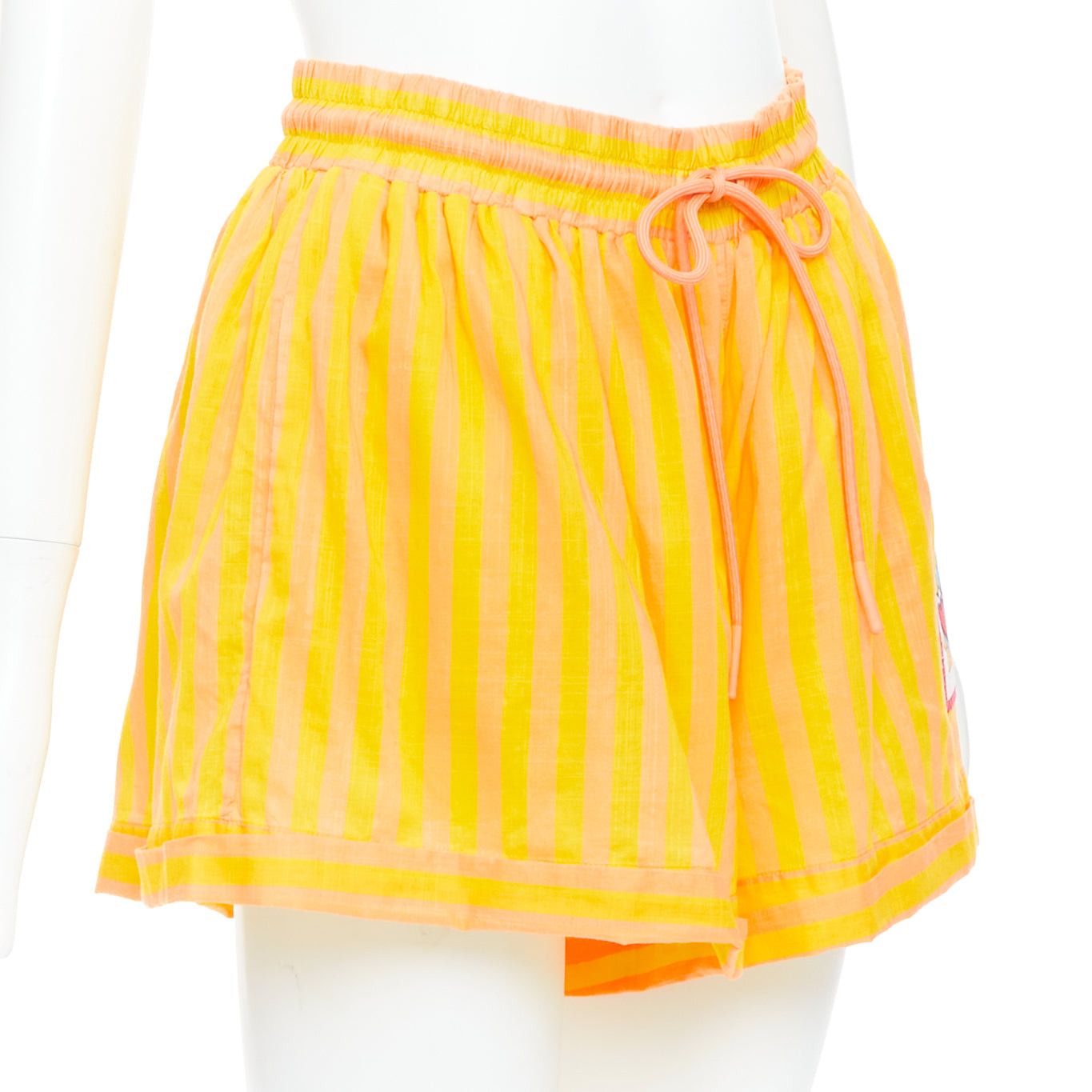 Zimmermann ZIMMERMANN yellow orange cotton voile striped logo boxer shorts US0 XS Size 26" / US 2 / IT 38 - 3 Thumbnail
