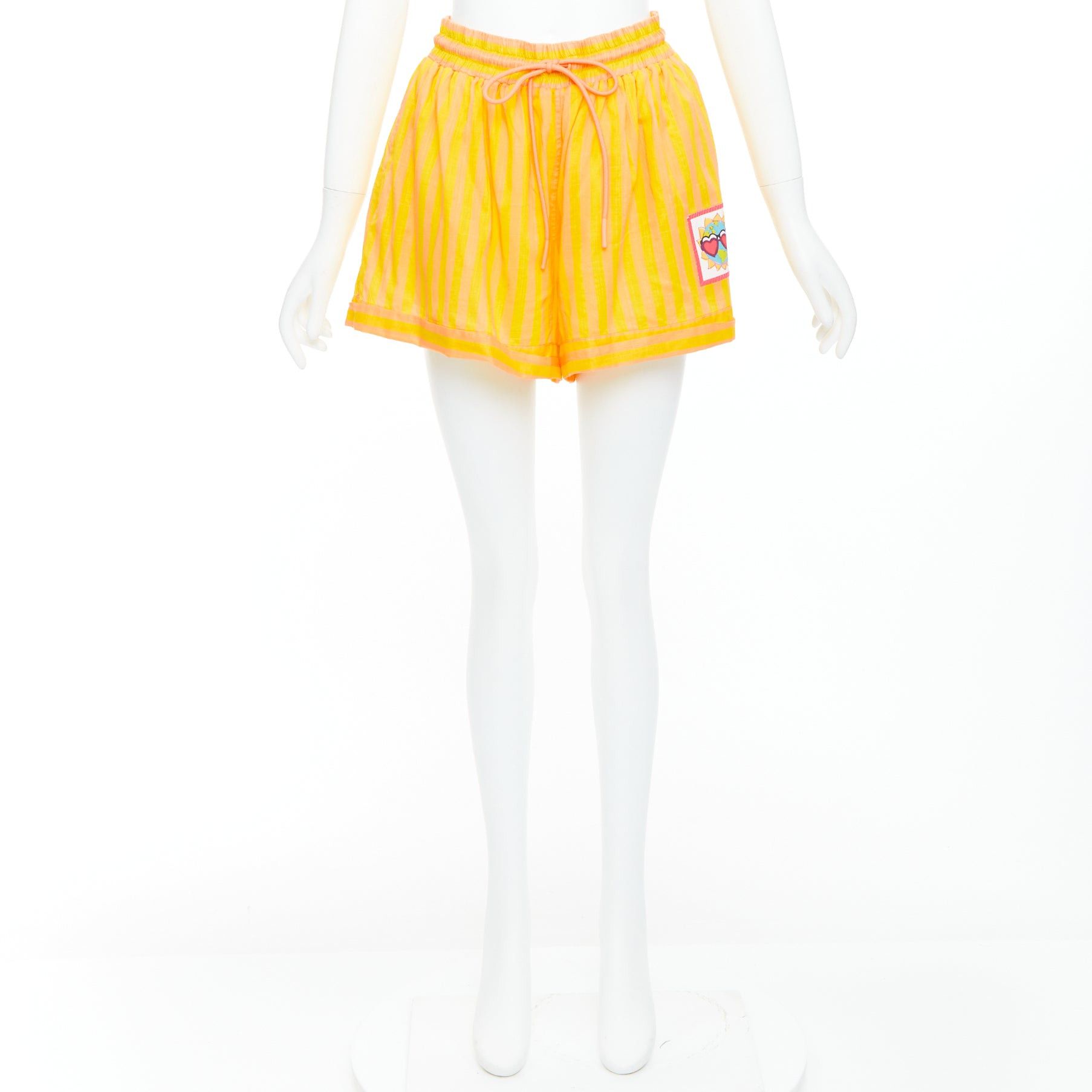 Zimmermann ZIMMERMANN yellow orange cotton voile striped logo boxer shorts US0 XS Size 26" / US 2 / IT 38 - 9 Thumbnail