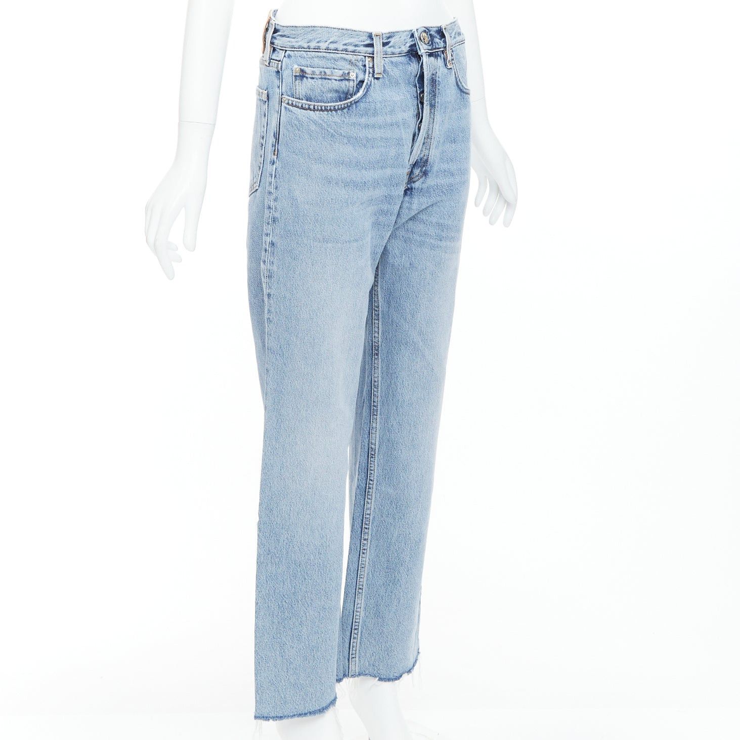 Toteme TOTEME Classic Cut mid blue washed wide leg frayed hem jeans 28" Size 28" / US 6 / IT 42 - 3 Thumbnail