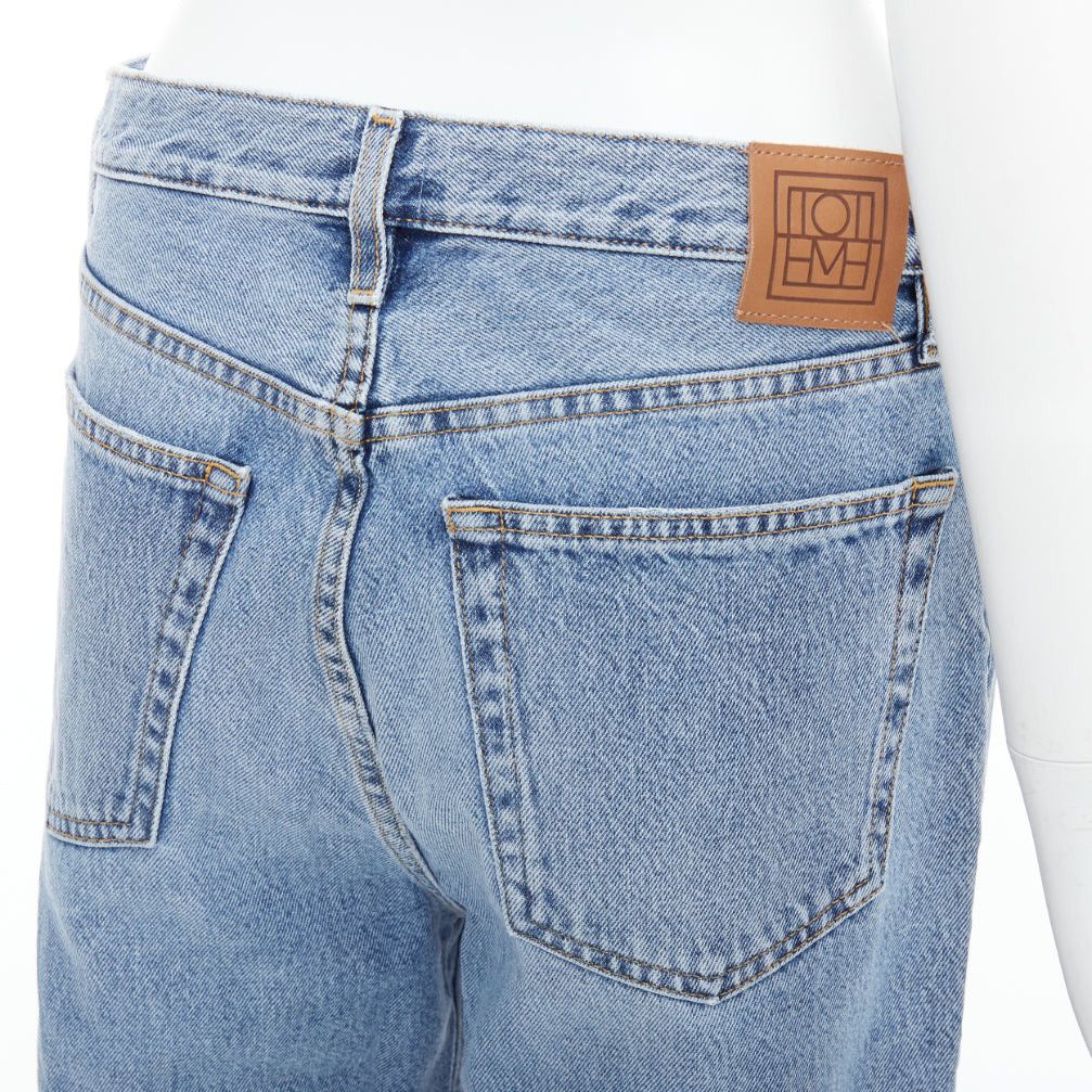 Toteme TOTEME Classic Cut mid blue washed wide leg frayed hem jeans 28" Size 28" / US 6 / IT 42 - 2 Thumbnail