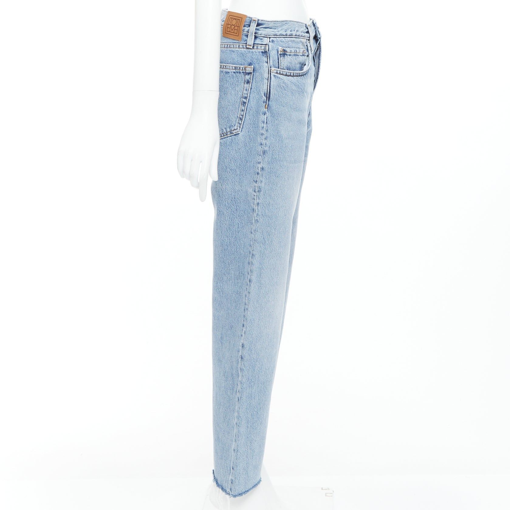 Toteme TOTEME Classic Cut mid blue washed wide leg frayed hem jeans 28" Size 28" / US 6 / IT 42 - 4 Thumbnail
