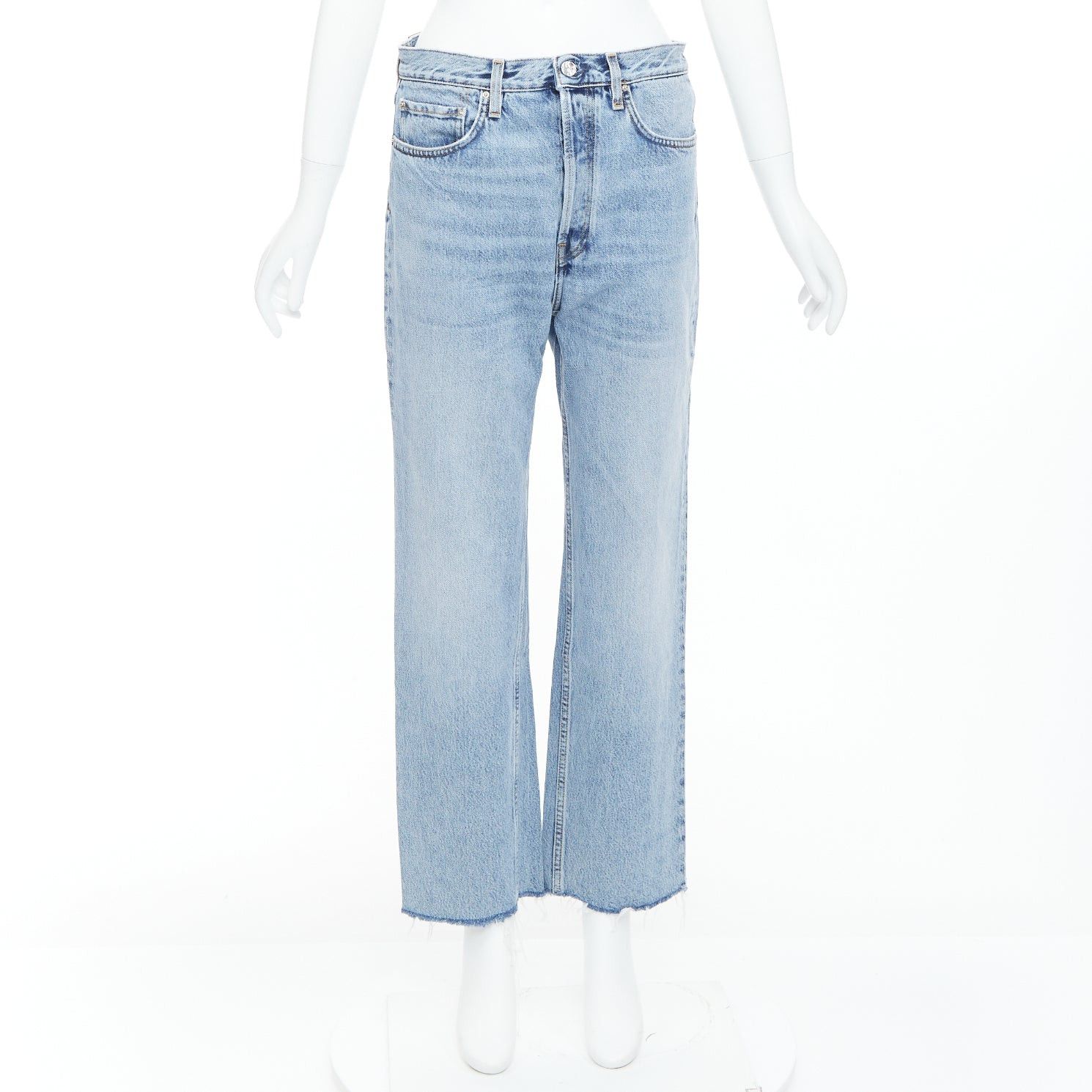 Toteme TOTEME Classic Cut mid blue washed wide leg frayed hem jeans 28" Size 28" / US 6 / IT 42 - 9 Thumbnail