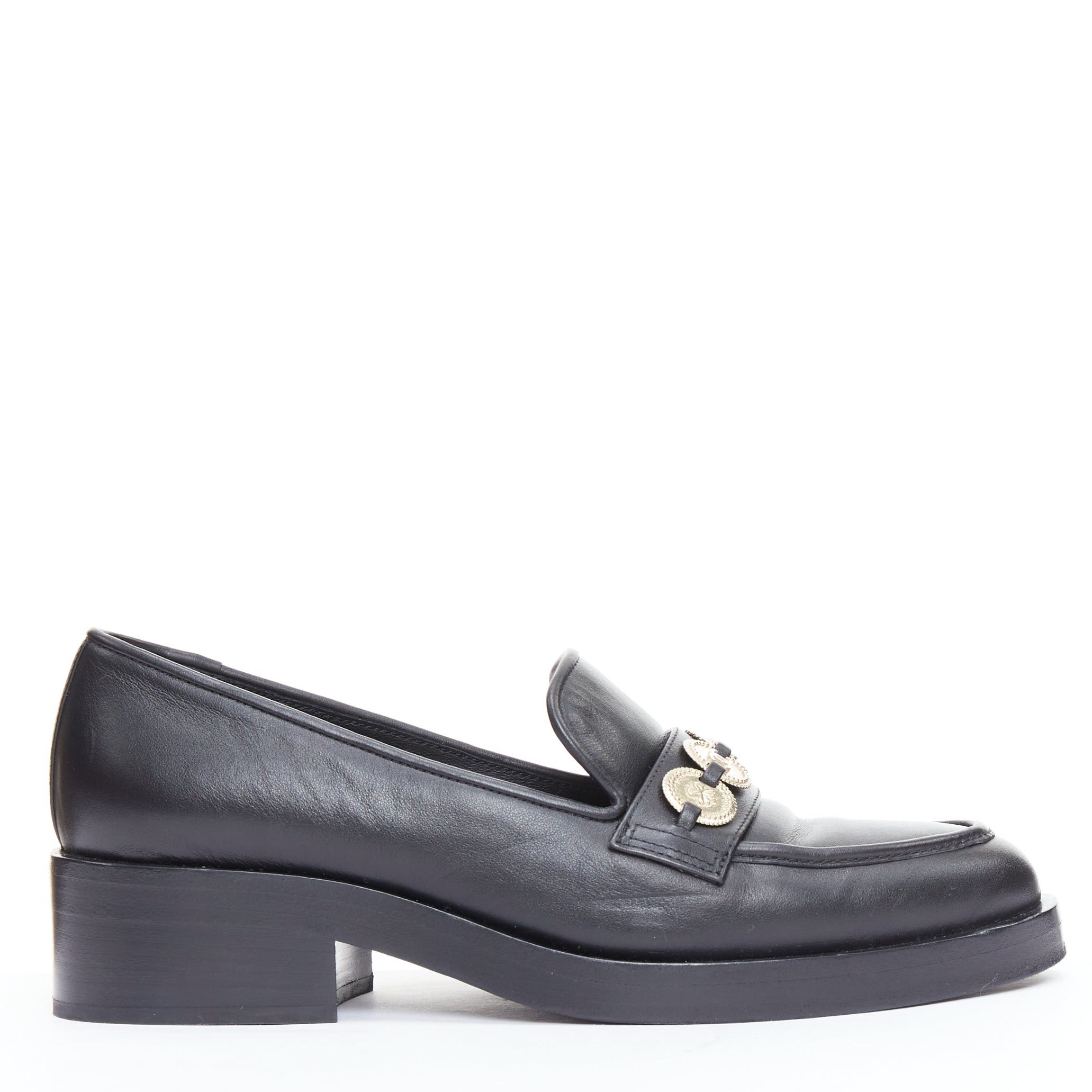 Chanel CHANEL 2023 black leather gold CC 5 coin embellished classic loafers EU37 Size US 7 / IT 37 - 3 Thumbnail