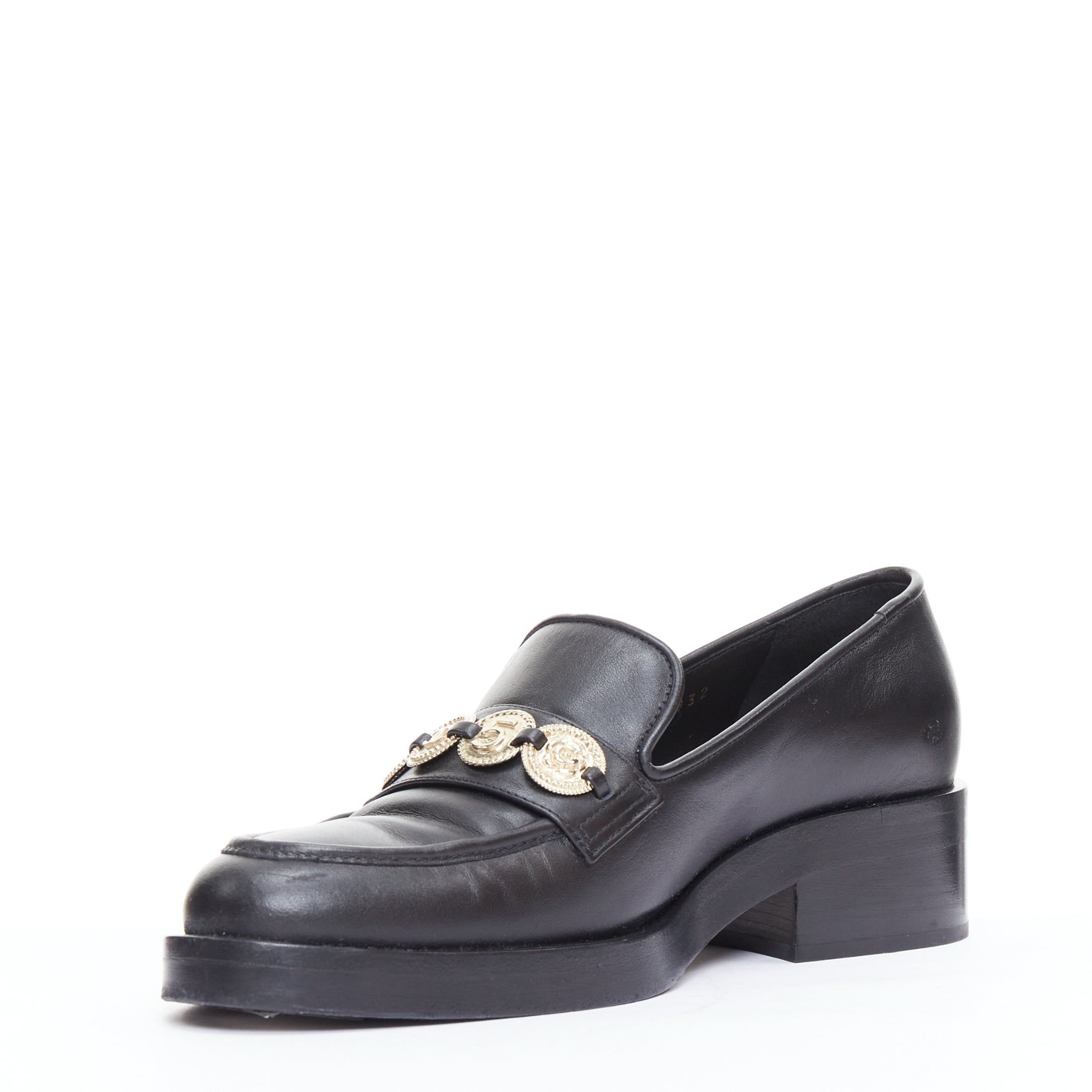 Chanel CHANEL 2023 black leather gold CC 5 coin embellished classic loafers EU37 Size US 7 / IT 37 - 4 Thumbnail