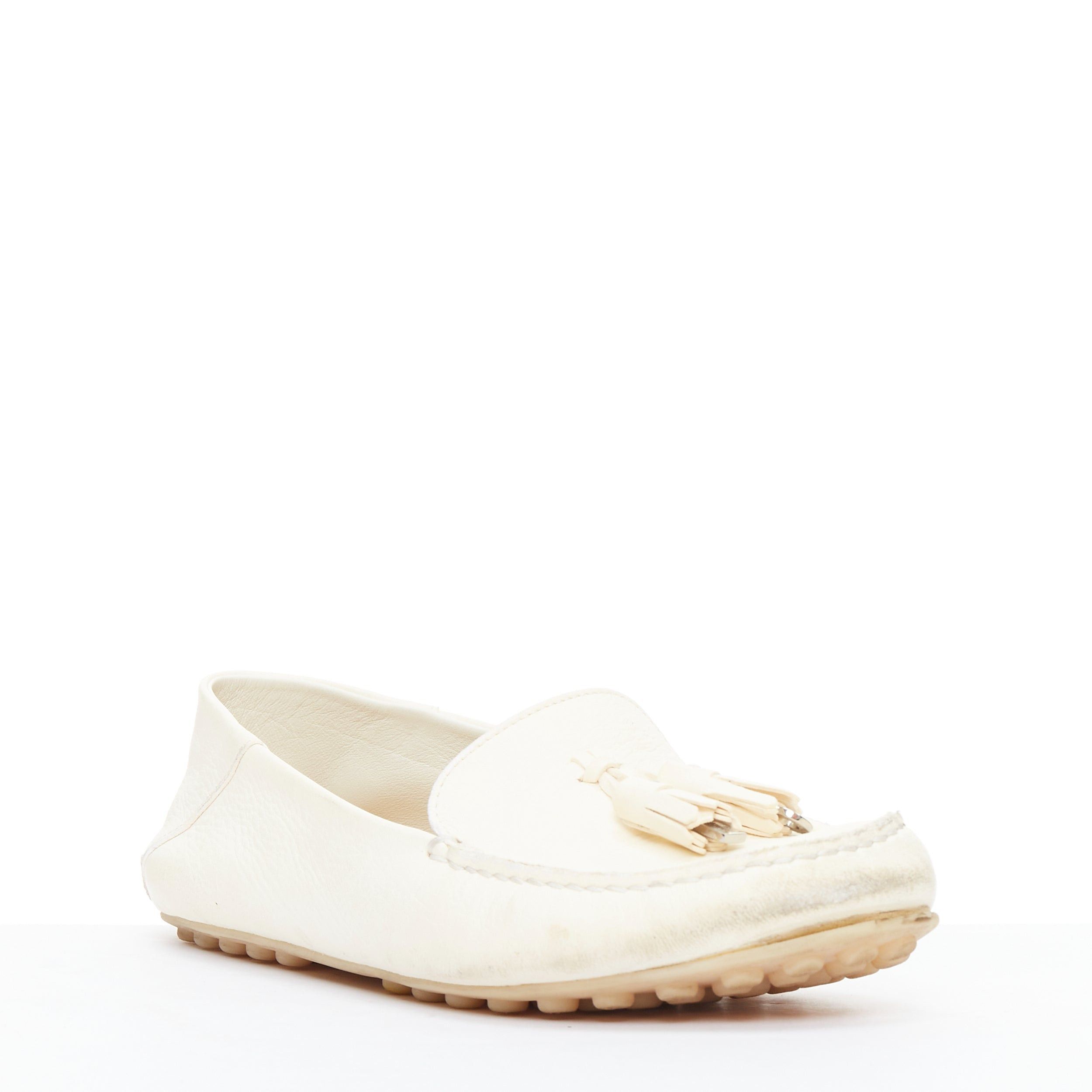 Loro Piana LORO PIANA Dot Sole Walk cream leather tassel mocassins driver loafer EU36.5 Size US 6.5 / IT 36.5 - 3 Thumbnail