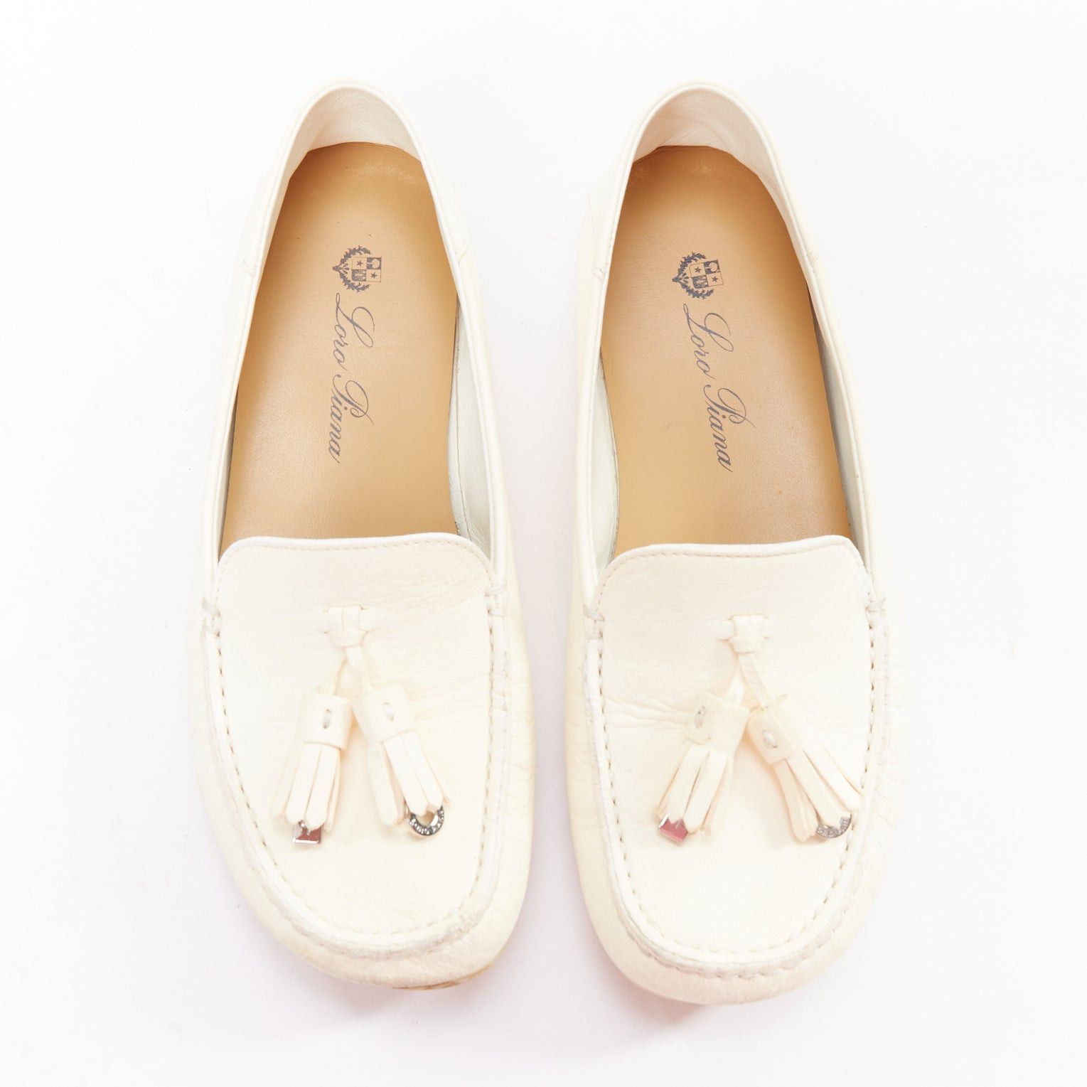 Loro Piana LORO PIANA Dot Sole Walk cream leather tassel mocassins driver loafer EU36.5 Size US 6.5 / IT 36.5 - 2 Thumbnail