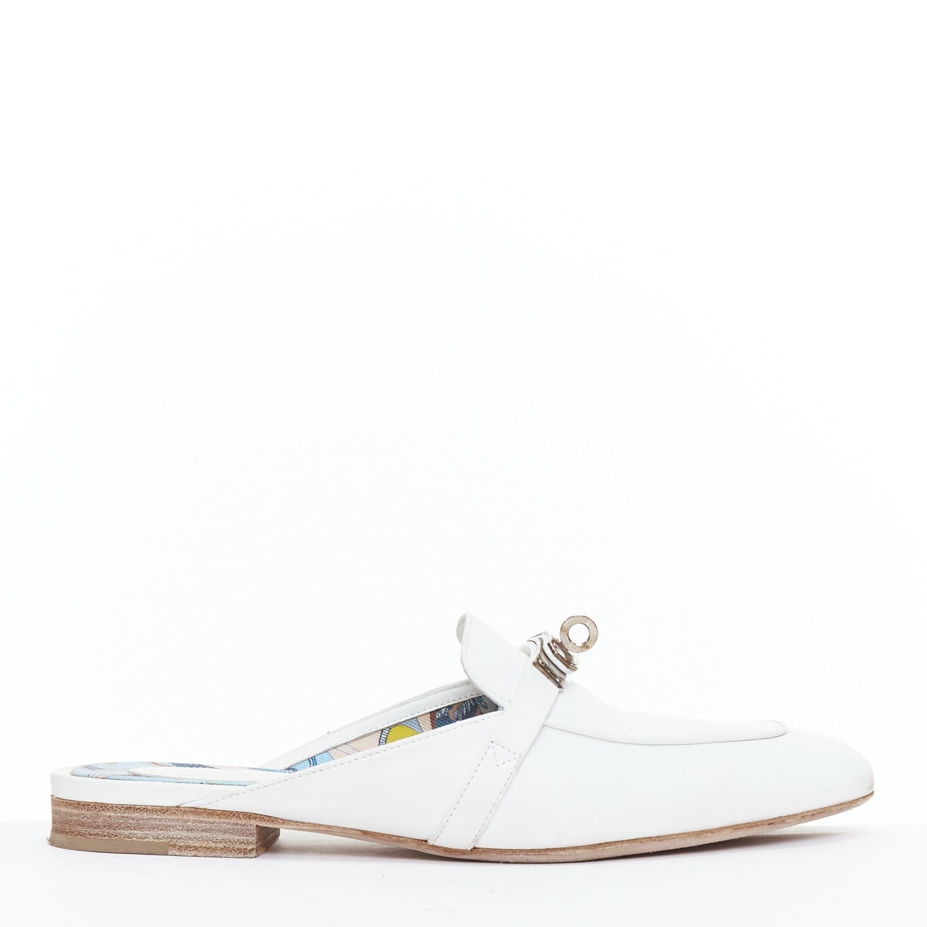 Hermes HERMES Oz white calfskin leather silver Kelly turnlock mules EU37 Size US 7 / IT 37 - 2 Thumbnail