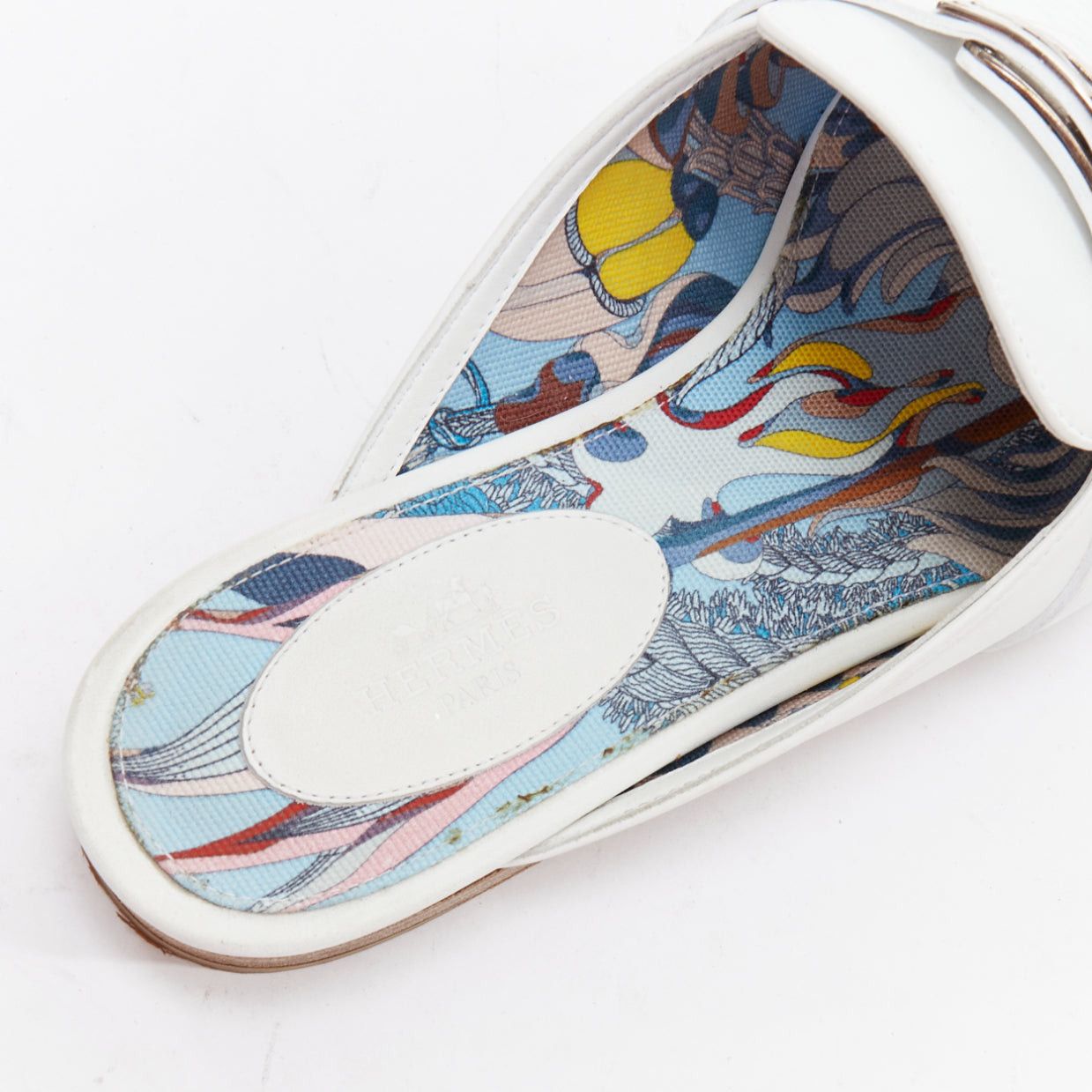 Hermes HERMES Oz white calfskin leather silver Kelly turnlock mules EU37 Size US 7 / IT 37 - 9 Thumbnail