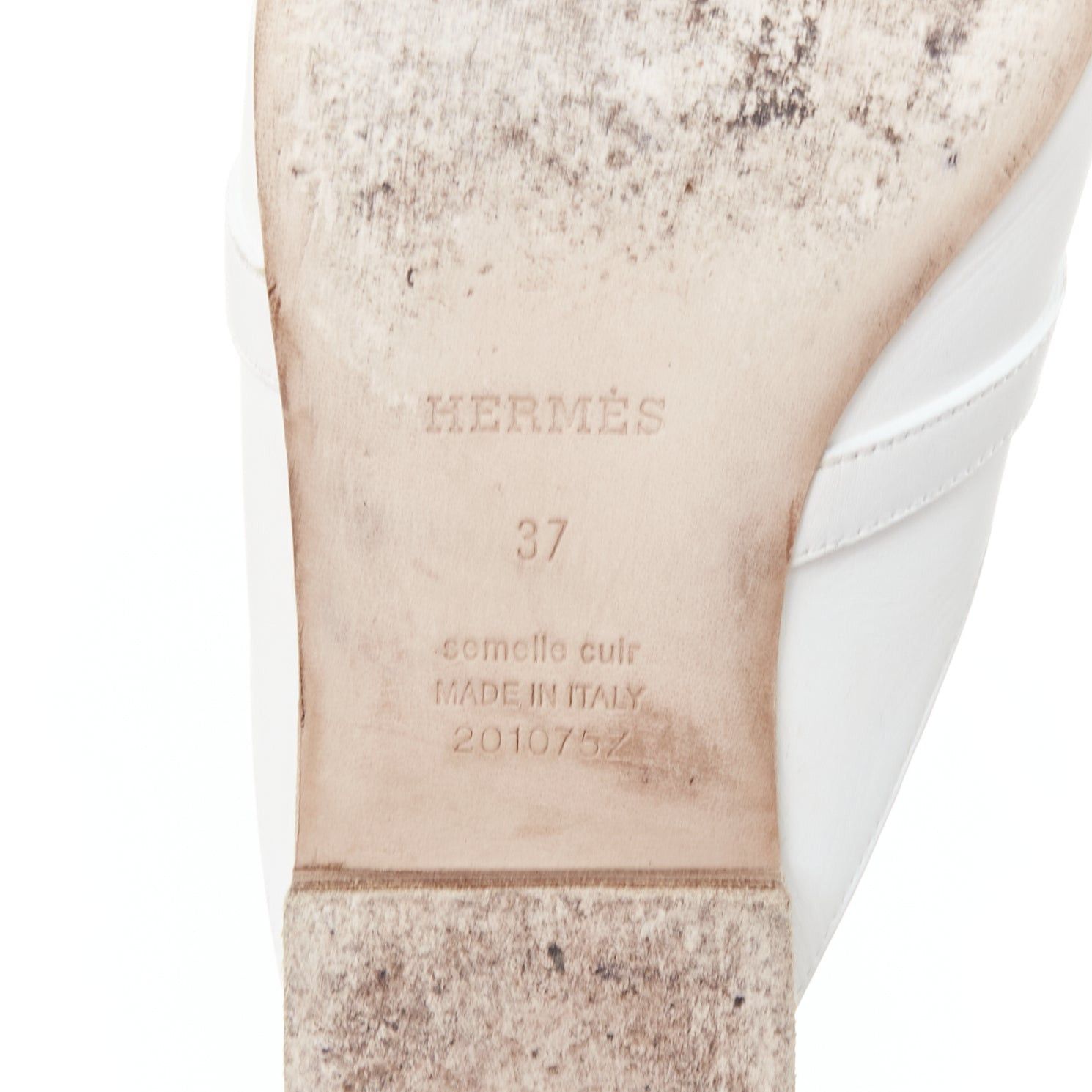 Hermes HERMES Oz white calfskin leather silver Kelly turnlock mules EU37 Size US 7 / IT 37 - 10 Thumbnail