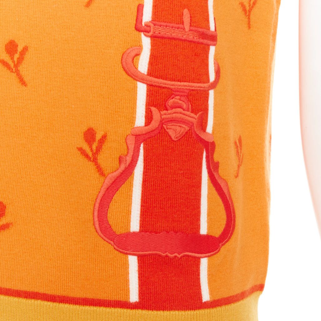 Hermes HERMES 2024 Etriers orange wool cashmere floral embroidered sweater FR36 S Size S / US 4 / IT 40 - 7 Thumbnail