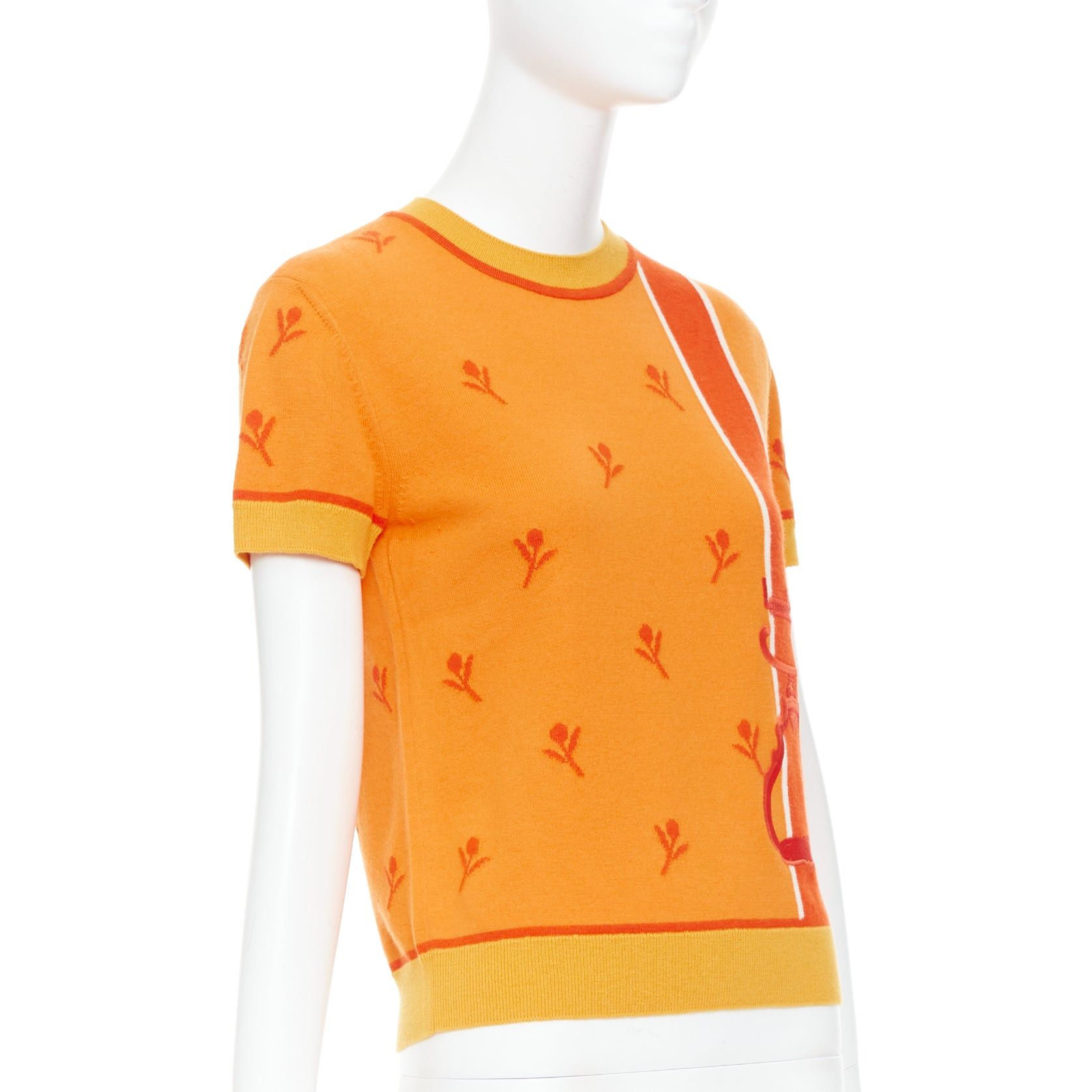 Hermes HERMES 2024 Etriers orange wool cashmere floral embroidered sweater FR36 S Size S / US 4 / IT 40 - 4 Thumbnail
