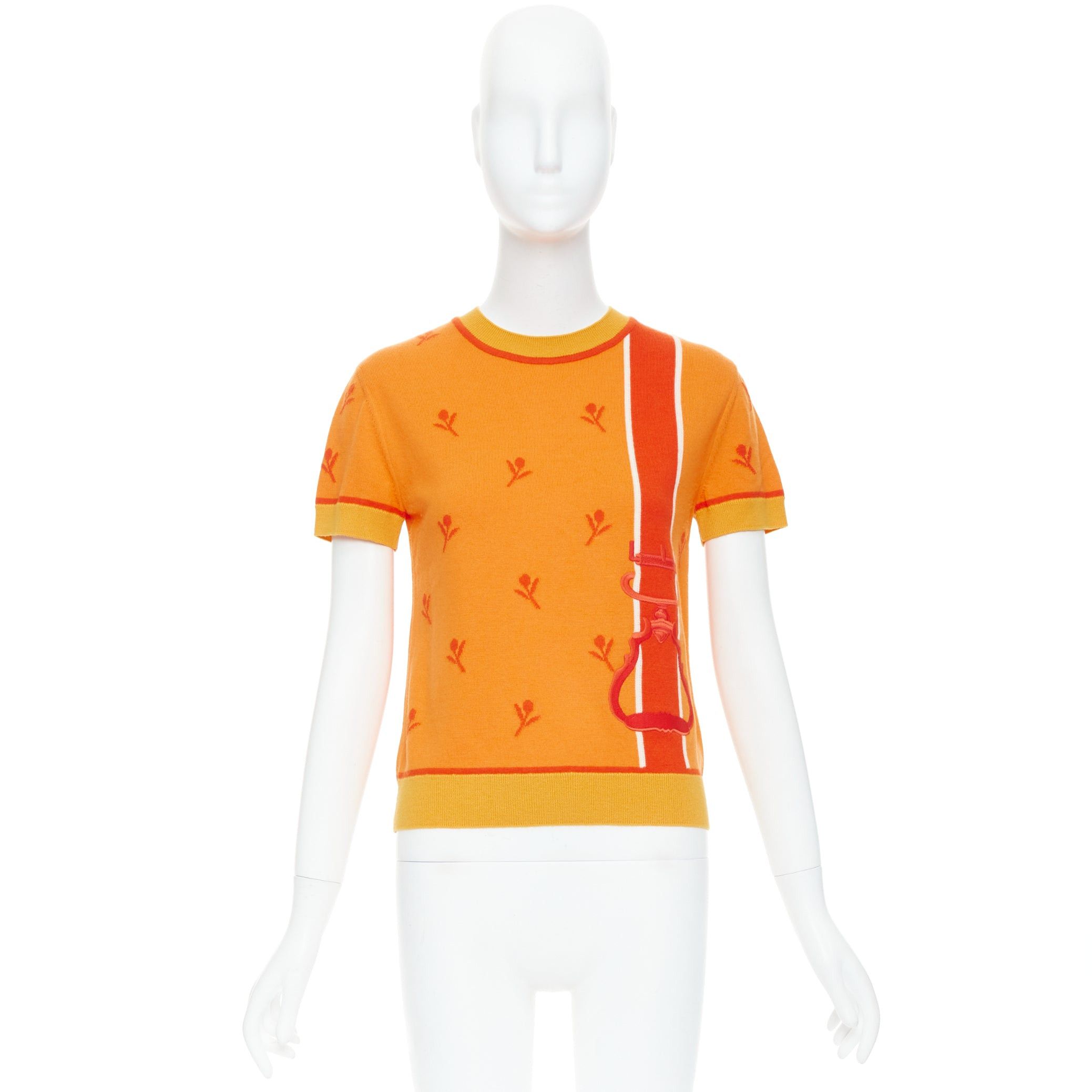 Hermes HERMES 2024 Etriers orange wool cashmere floral embroidered sweater FR36 S Size S / US 4 / IT 40 - 9 Thumbnail