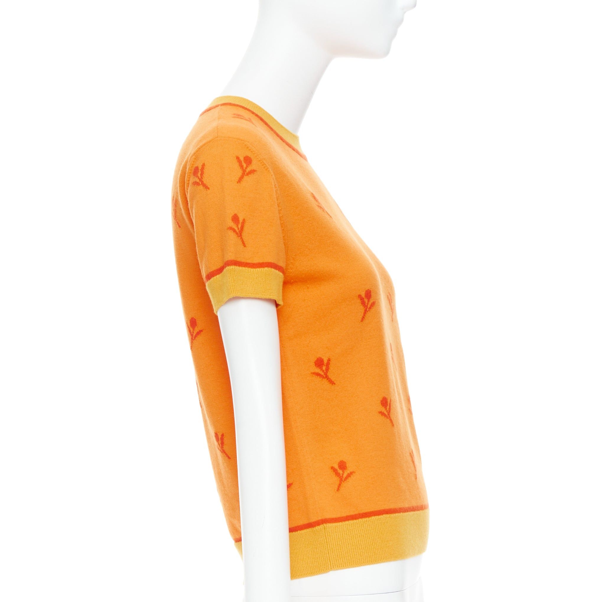Hermes HERMES 2024 Etriers orange wool cashmere floral embroidered sweater FR36 S Size S / US 4 / IT 40 - 3 Thumbnail