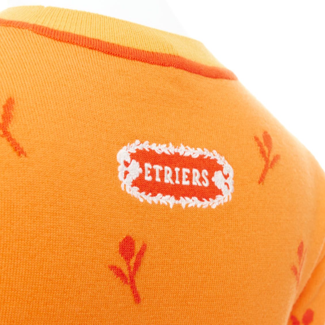 Hermes HERMES 2024 Etriers orange wool cashmere floral embroidered sweater FR36 S Size S / US 4 / IT 40 - 2 Thumbnail