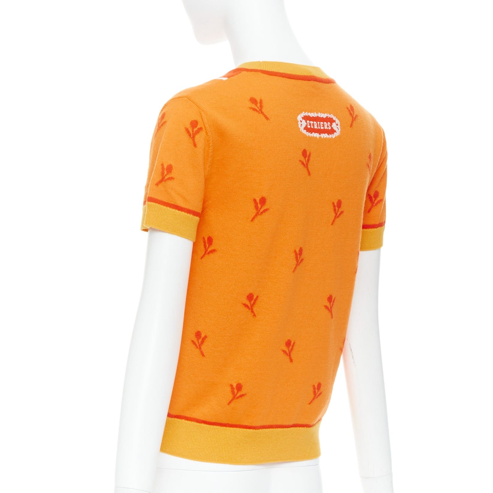 Hermes HERMES 2024 Etriers orange wool cashmere floral embroidered sweater FR36 S Size S / US 4 / IT 40 - 6 Thumbnail