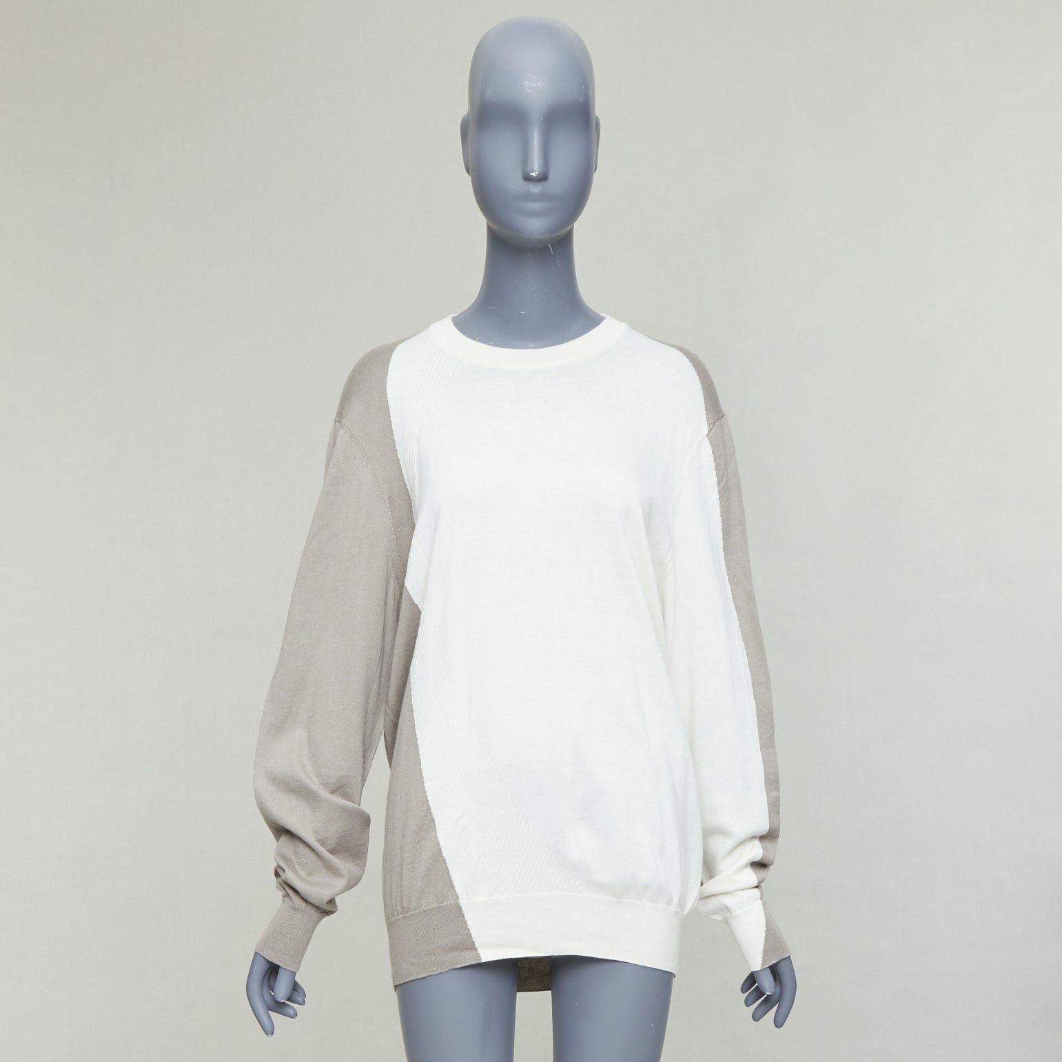 Hermes HERMES beige white cotton cashmere colorblocked crew sweater XL Size L / US 10 / IT 46 - 9 Thumbnail