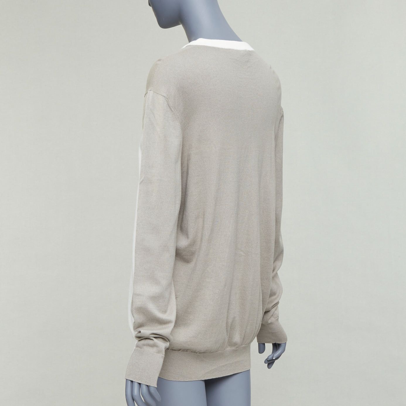 Hermes HERMES beige white cotton cashmere colorblocked crew sweater XL Size L / US 10 / IT 46 - 5 Thumbnail