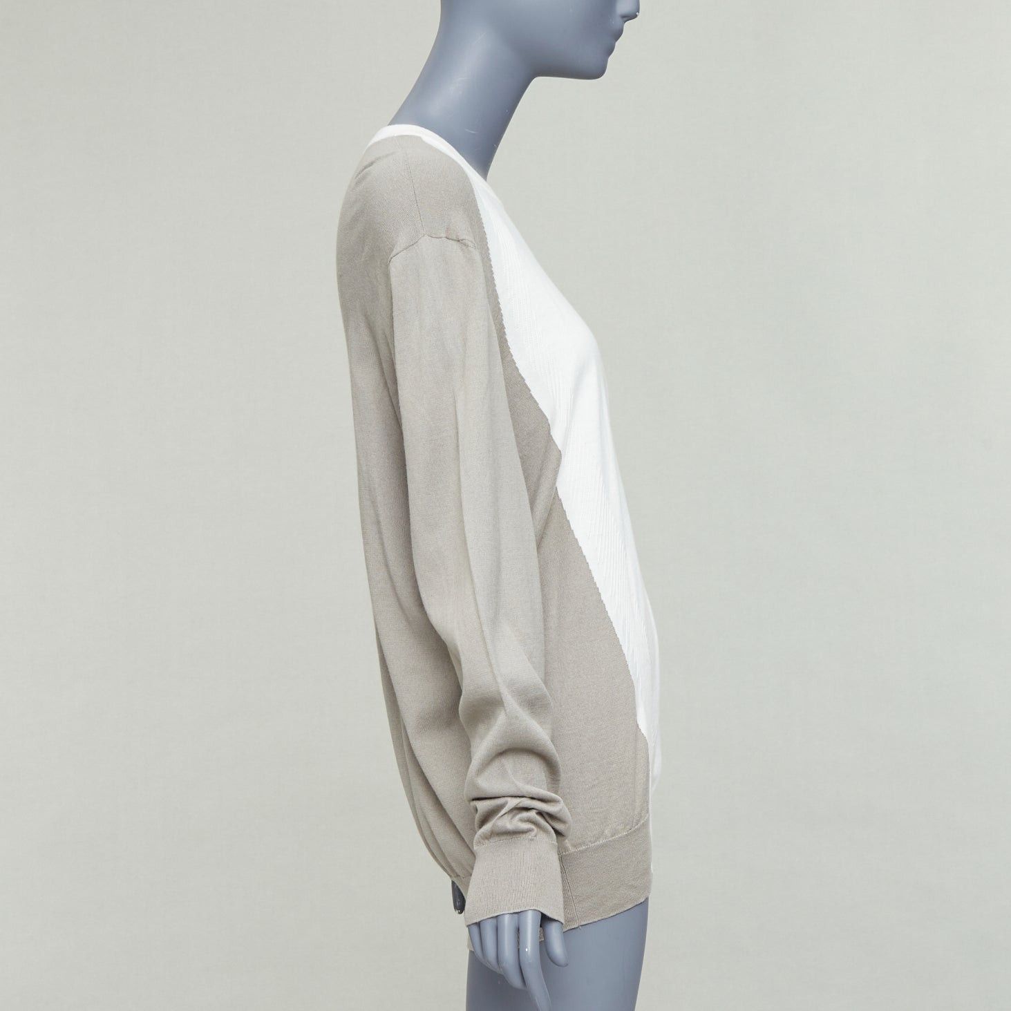 Hermes HERMES beige white cotton cashmere colorblocked crew sweater XL Size L / US 10 / IT 46 - 4 Thumbnail