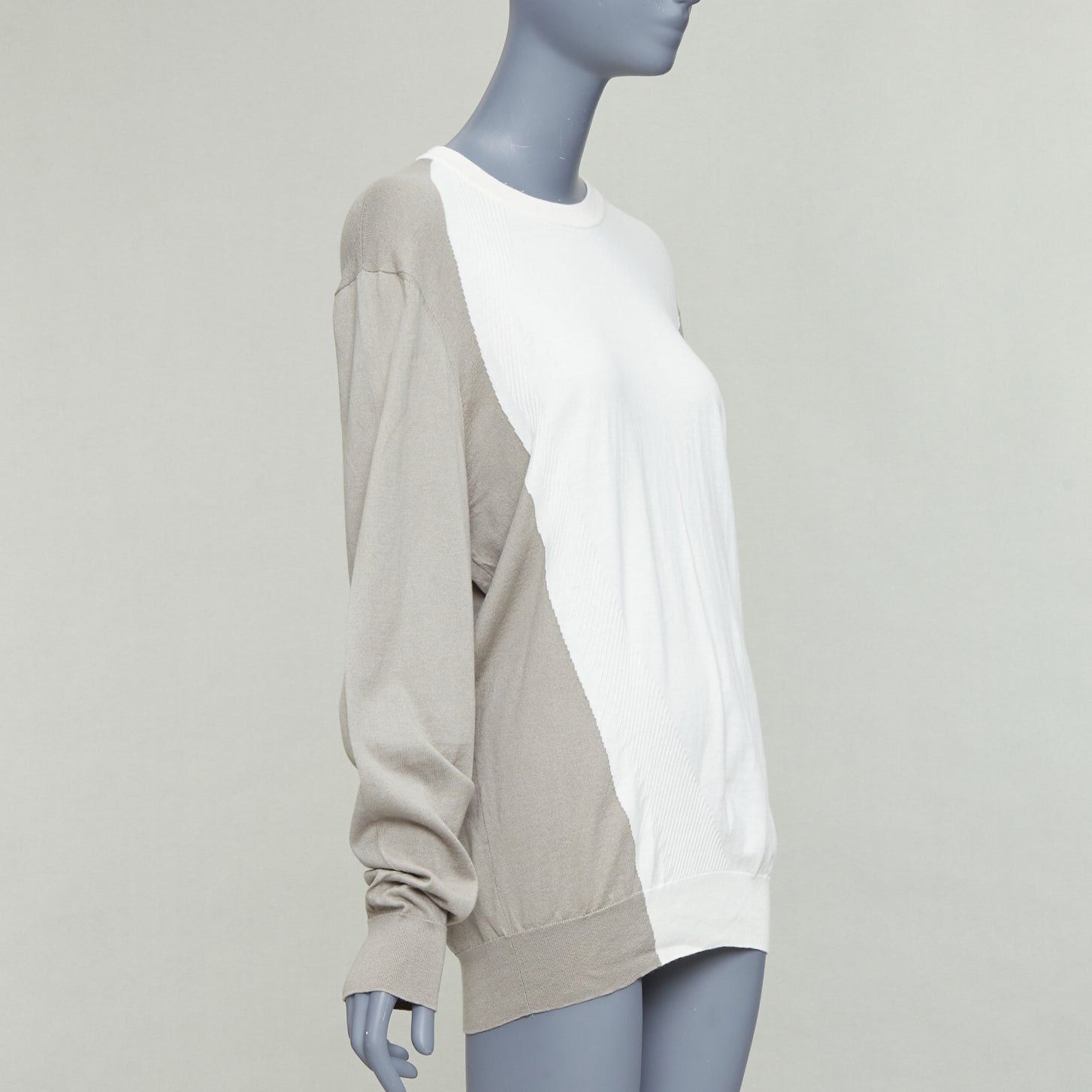Hermes HERMES beige white cotton cashmere colorblocked crew sweater XL Size L / US 10 / IT 46 - 3 Thumbnail