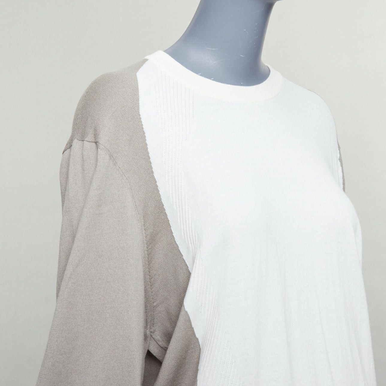 Hermes HERMES beige white cotton cashmere colorblocked crew sweater XL Size L / US 10 / IT 46 - 6 Thumbnail
