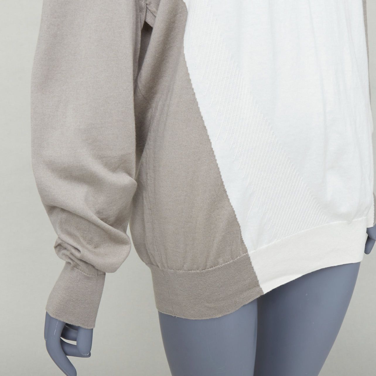 Hermes HERMES beige white cotton cashmere colorblocked crew sweater XL Size L / US 10 / IT 46 - 7 Thumbnail