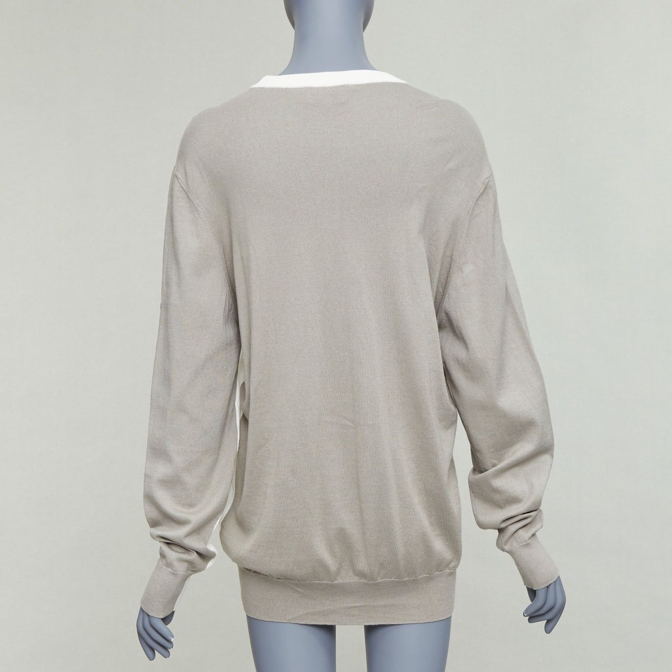Hermes HERMES beige white cotton cashmere colorblocked crew sweater XL Size L / US 10 / IT 46 - 2 Thumbnail