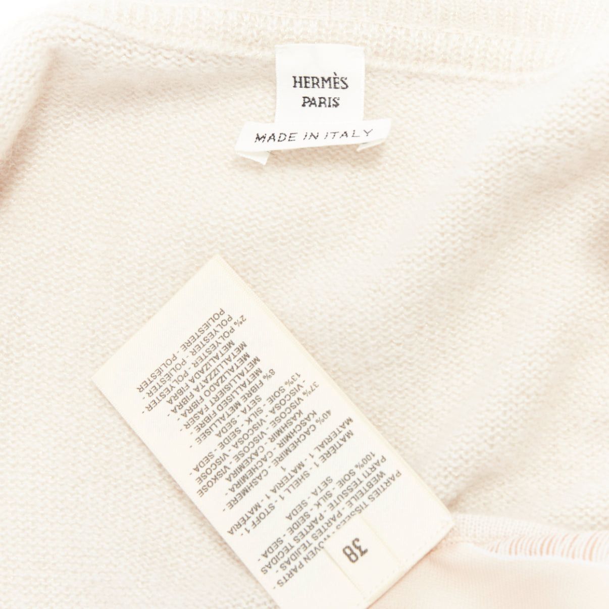 Hermes HERMES beige nude cashmere blend graphic silk crop cardigan FR38 M Size M / US 6-8 / IT 42-44 - 9 Thumbnail