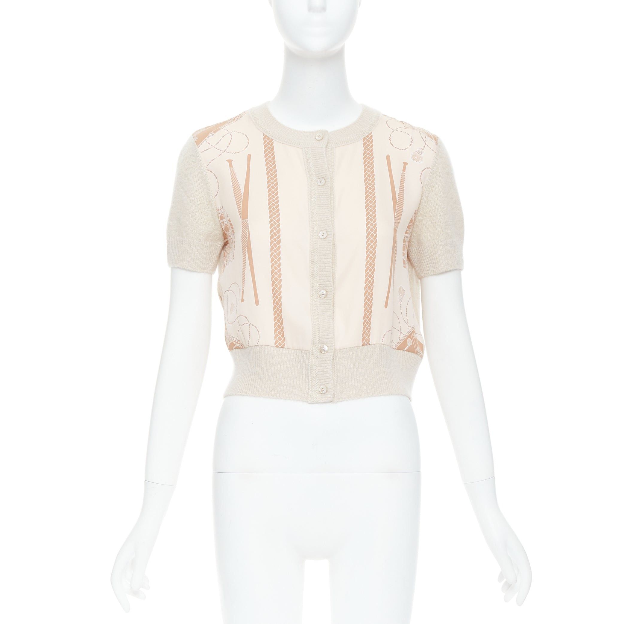 Hermes HERMES beige nude cashmere blend graphic silk crop cardigan FR38 M Size M / US 6-8 / IT 42-44 - 10 Thumbnail