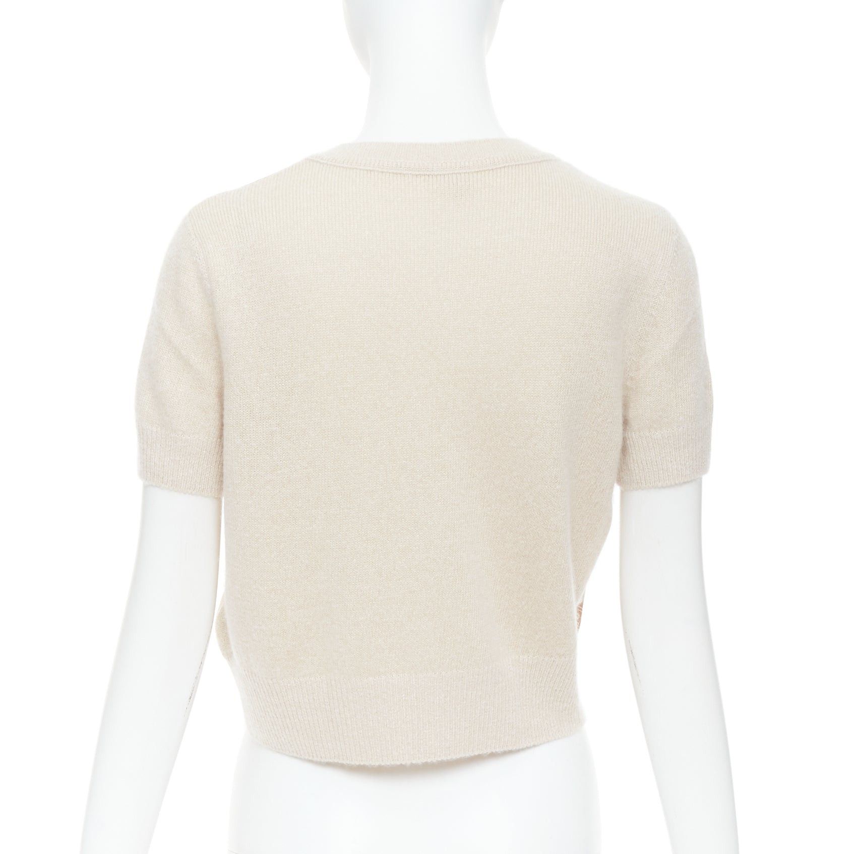 Hermes HERMES beige nude cashmere blend graphic silk crop cardigan FR38 M Size M / US 6-8 / IT 42-44 - 6 Thumbnail